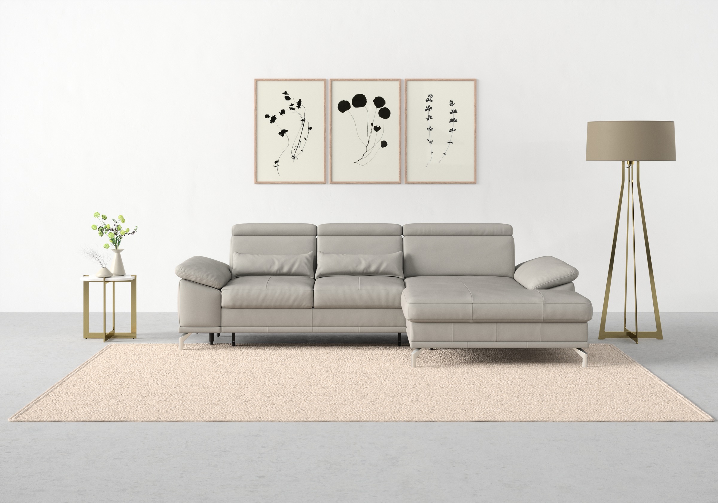 sit&more Ecksofa »Cabrio L-Form, mit Sitztiefenverstellung, Arm- und Kopfteilverstellung«, 2 Nierenkissen, Federkern, optional Bettfunktion und Stauraum