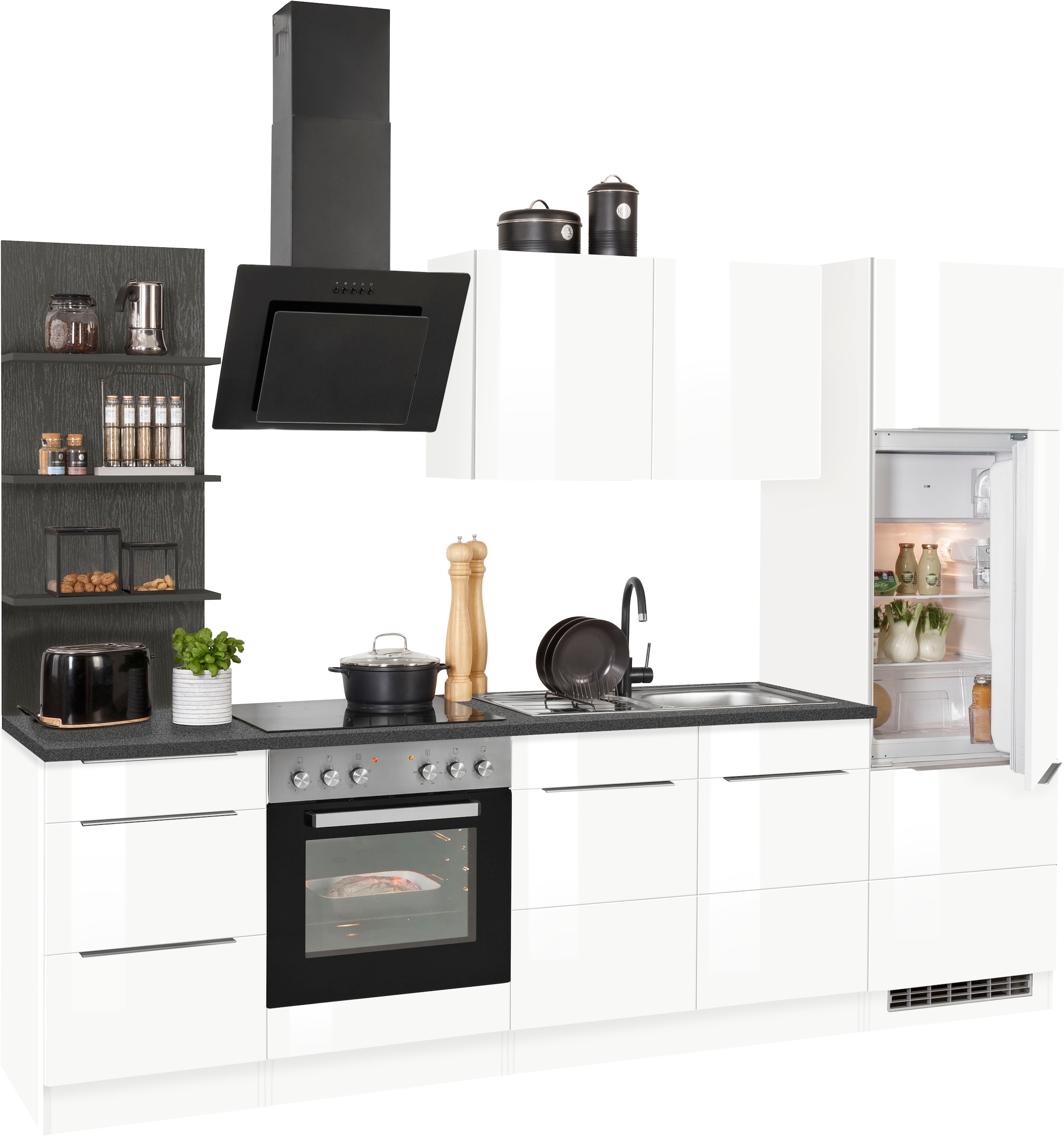 KOCHSTATION Küchenzeile »KS-Brindisi«, Breite 270 cm, wahlweise mit E-Geräten, mit MDF-Fronten und Regal