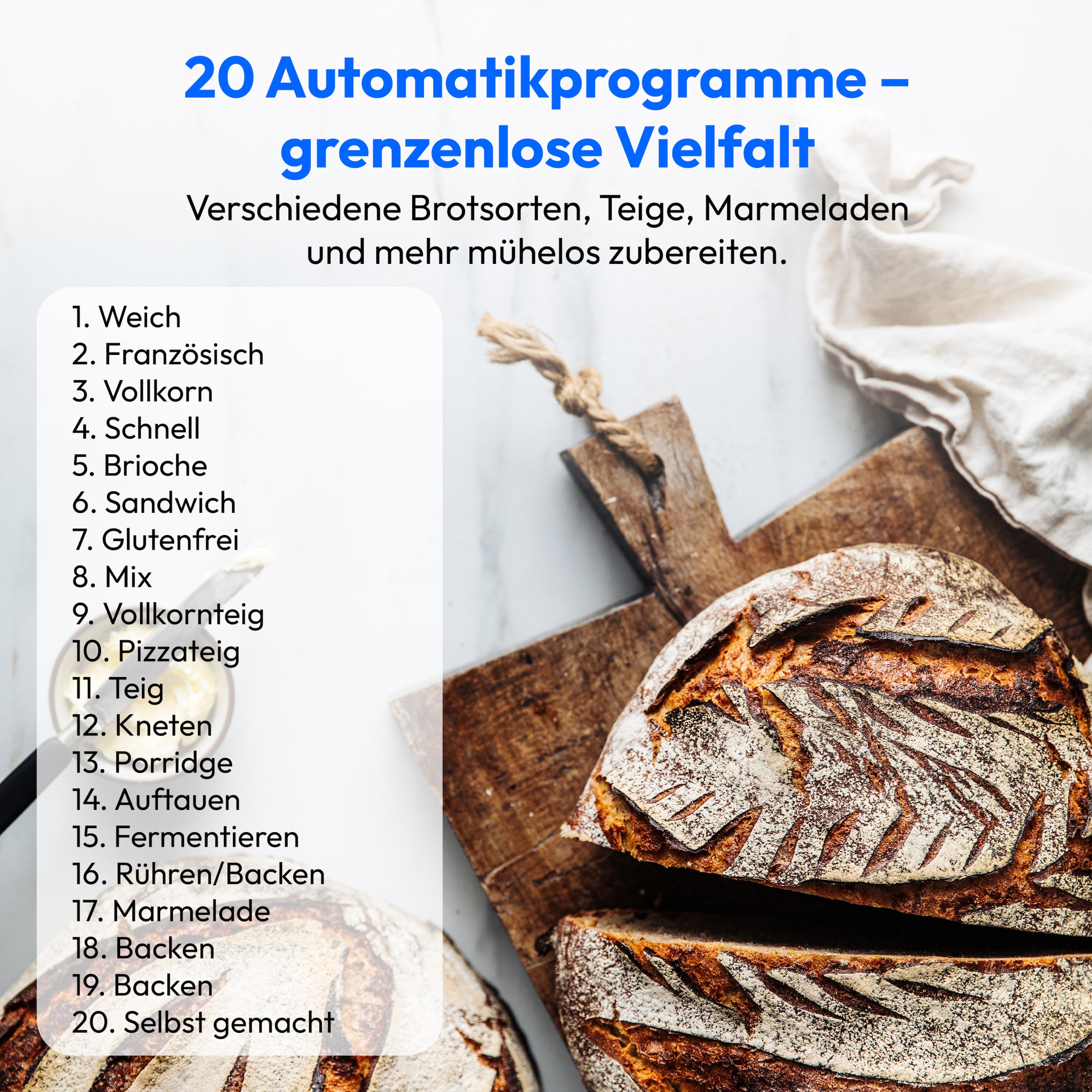 Medion® Brotbackautomat »MD 12040, 20 Backprogramme, 3 Bräunungssufen, doppelter Knethaken«, 20 Programme, 950 W, Bis zu 1600g Fassungsvermögen, Warmhaltefunktion, ILAG Beschichtung