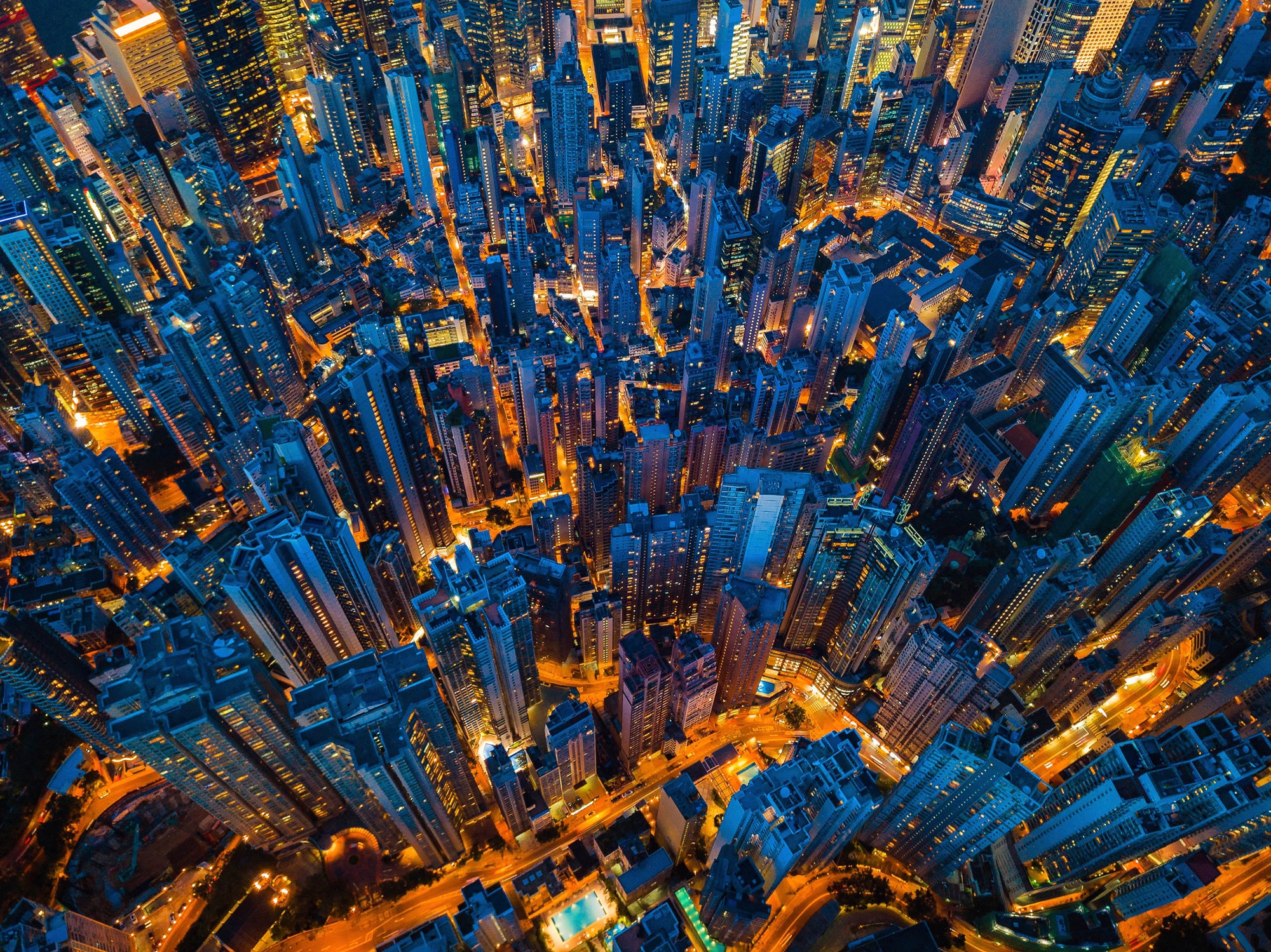 Papermoon Fototapete »HONG KONG-VOGEL PERSPEKTIVE SKYLINE NACHT PANORAMA XX günstig online kaufen