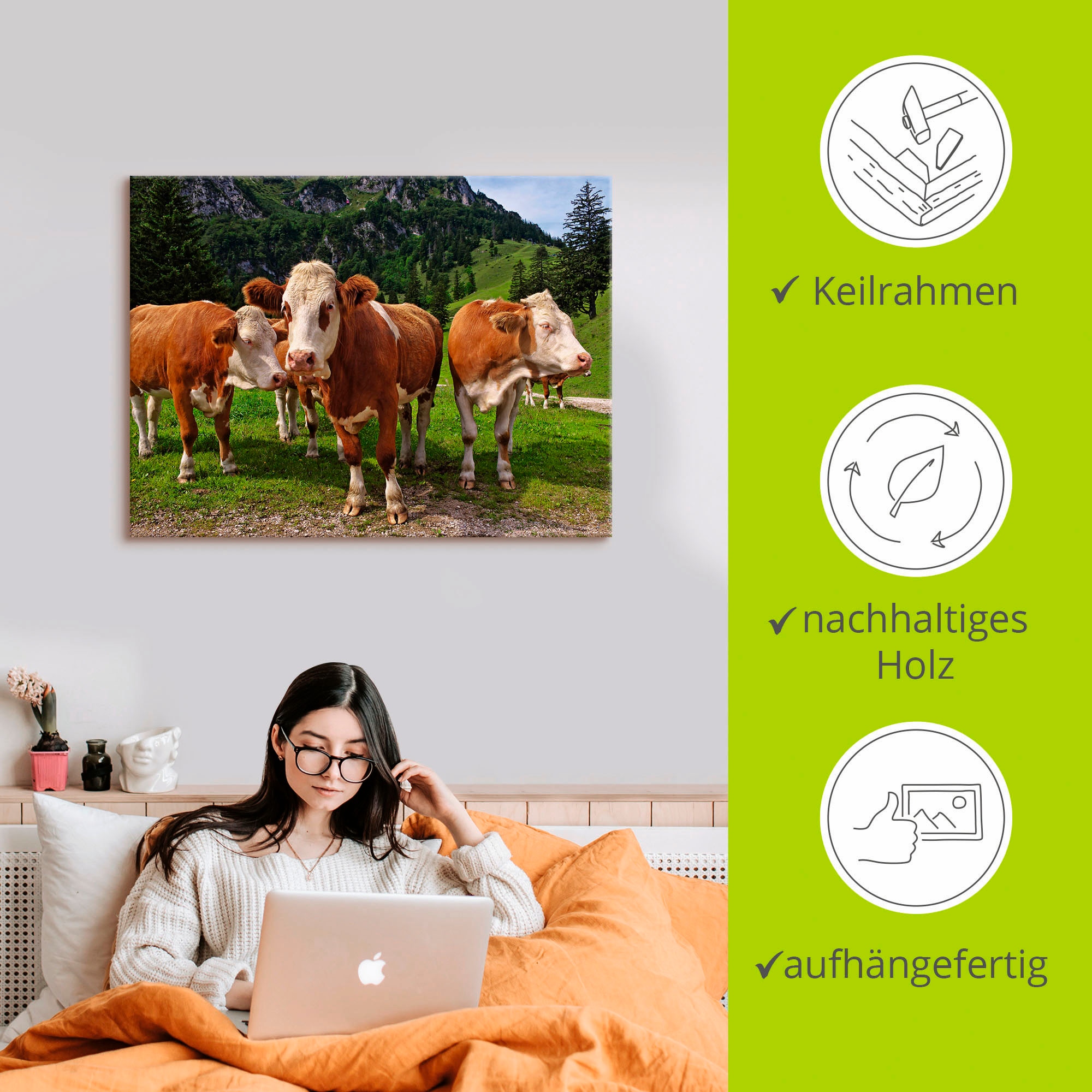 Artland Leinwandbild »Bayerische Kühe«, Haustiere, (1 St.), auf Keilrahmen gespannt