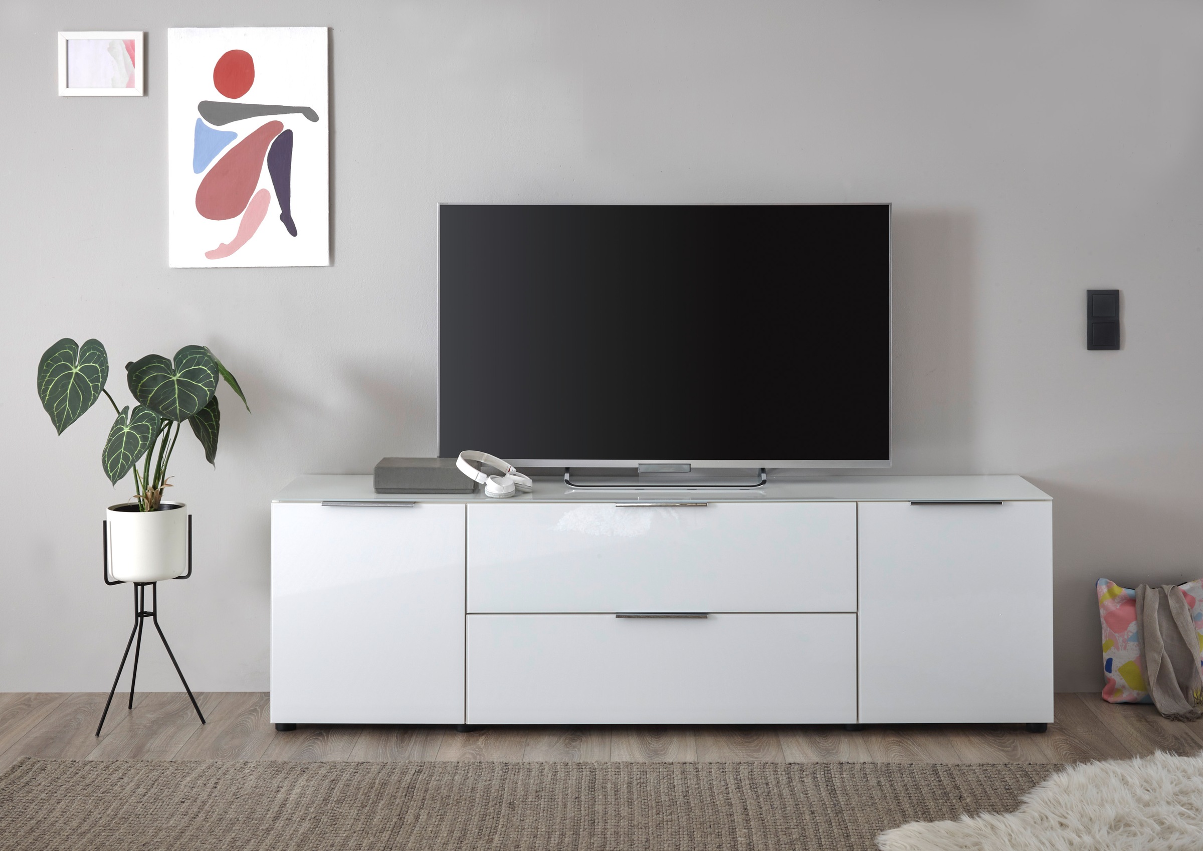 HBZ Lowboard »Santorin, BxHxT 180x99x40 cm«, (1 St.), Breite 180cm, Softclose für Türen und Schubkästen, Melaminbeschichtung