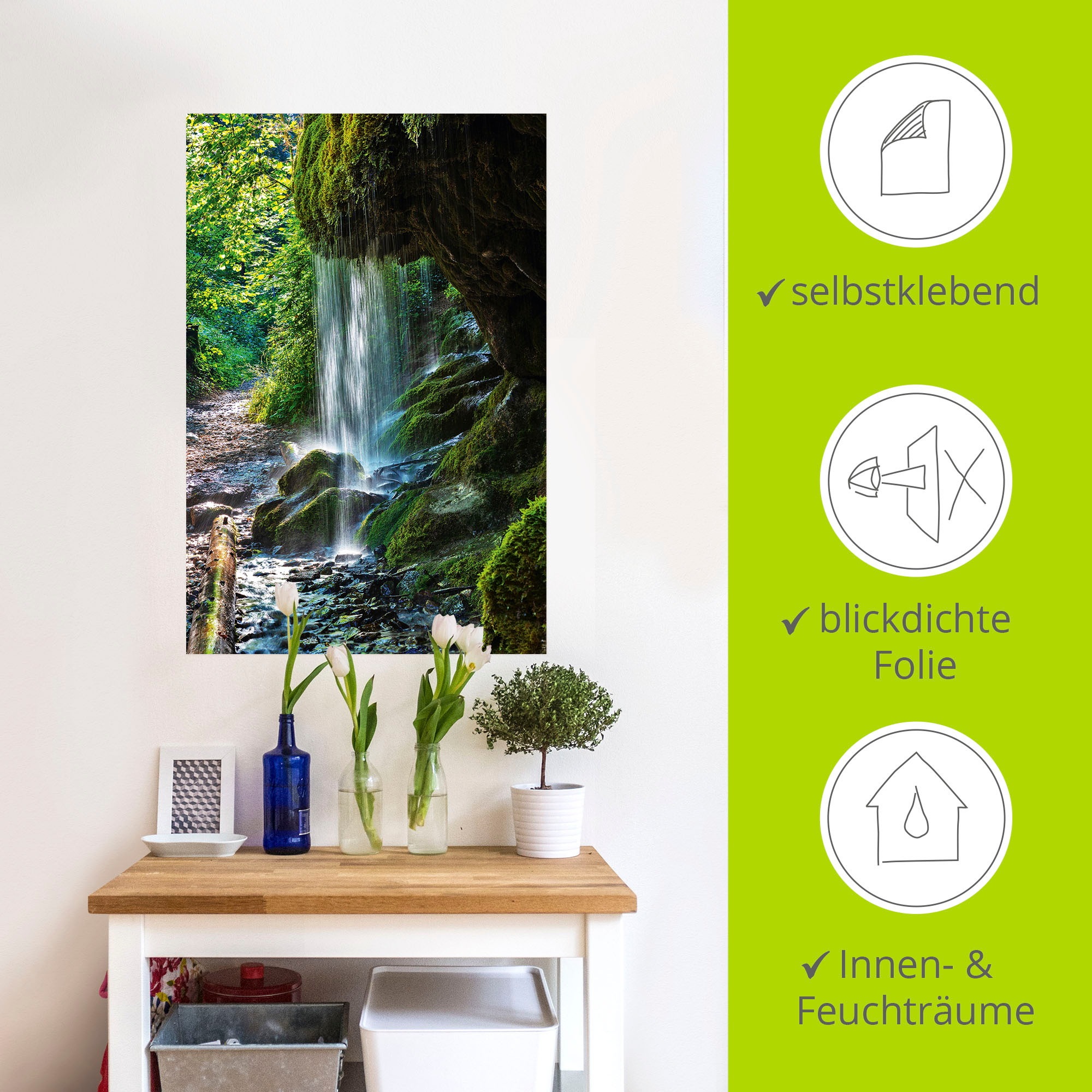 Artland Wandbild »Moosbedeckter Wasserfall«, Wasserfallbilder, (1 St.), als Alubild, Outdoorbild, Leinwandbild, Wandaufkleber, versch. Größen