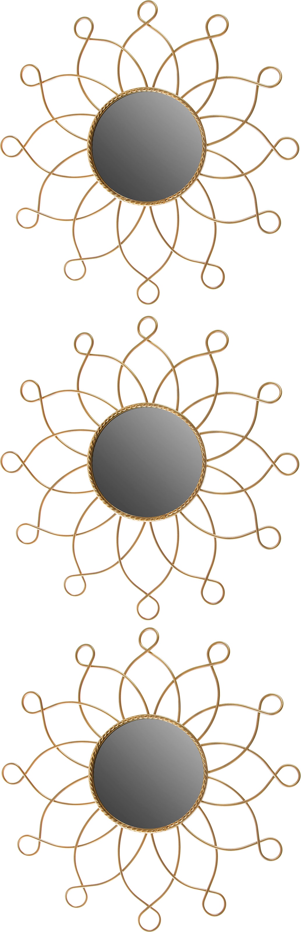 Myflair Möbel & Accessoires Dekospiegel »Aruba, gold«, (Set, 3 St.), Wandspiegel, Wanddeko, Rahmen aus Metall, rund, Blütenform, Wohnzimmer