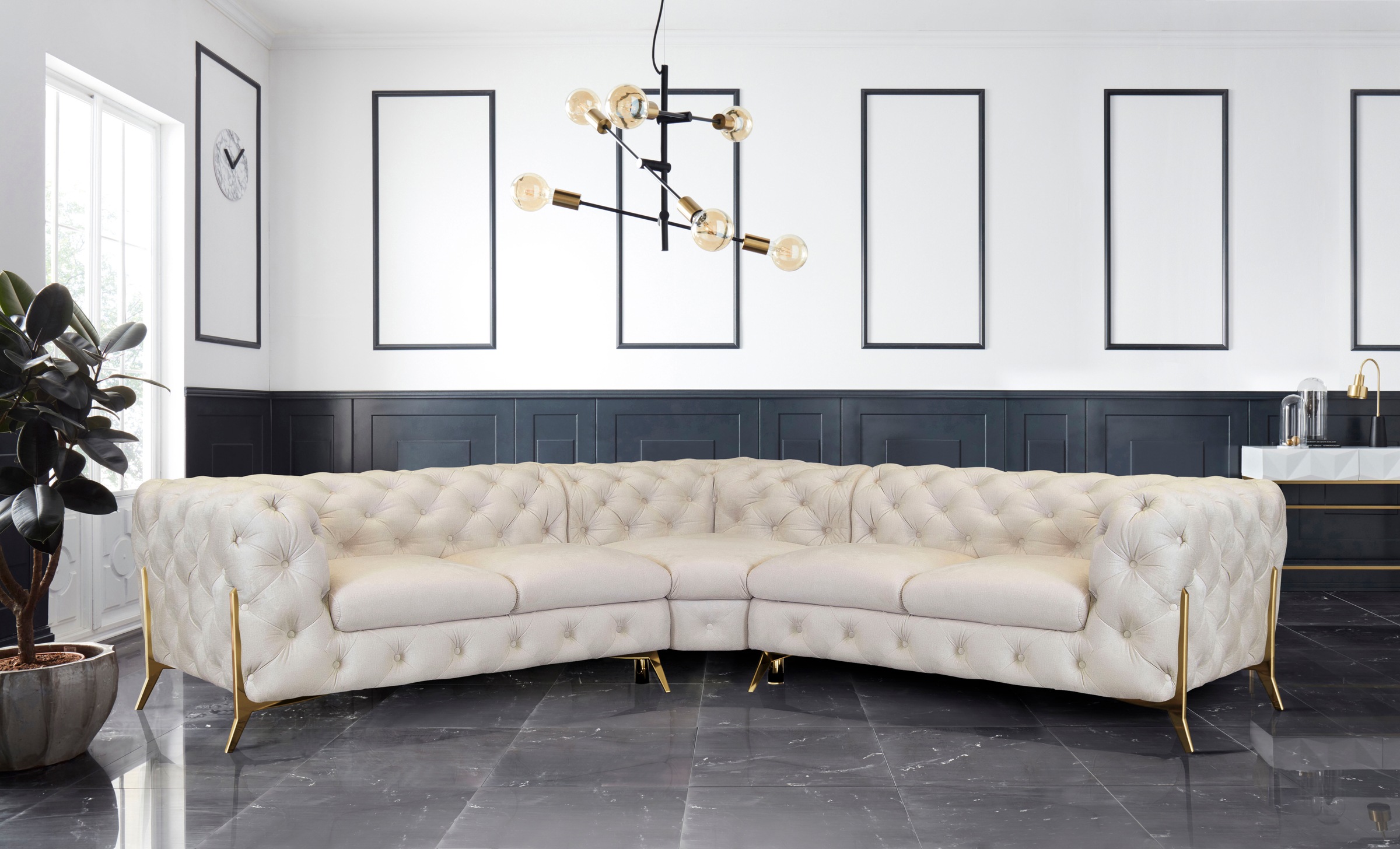 Leonique Chesterfield-Sofa »Amaury L-Form«, Chesterfield-Optik, Breite/Tiefe je 262 cm, Fußfarbe wählbar