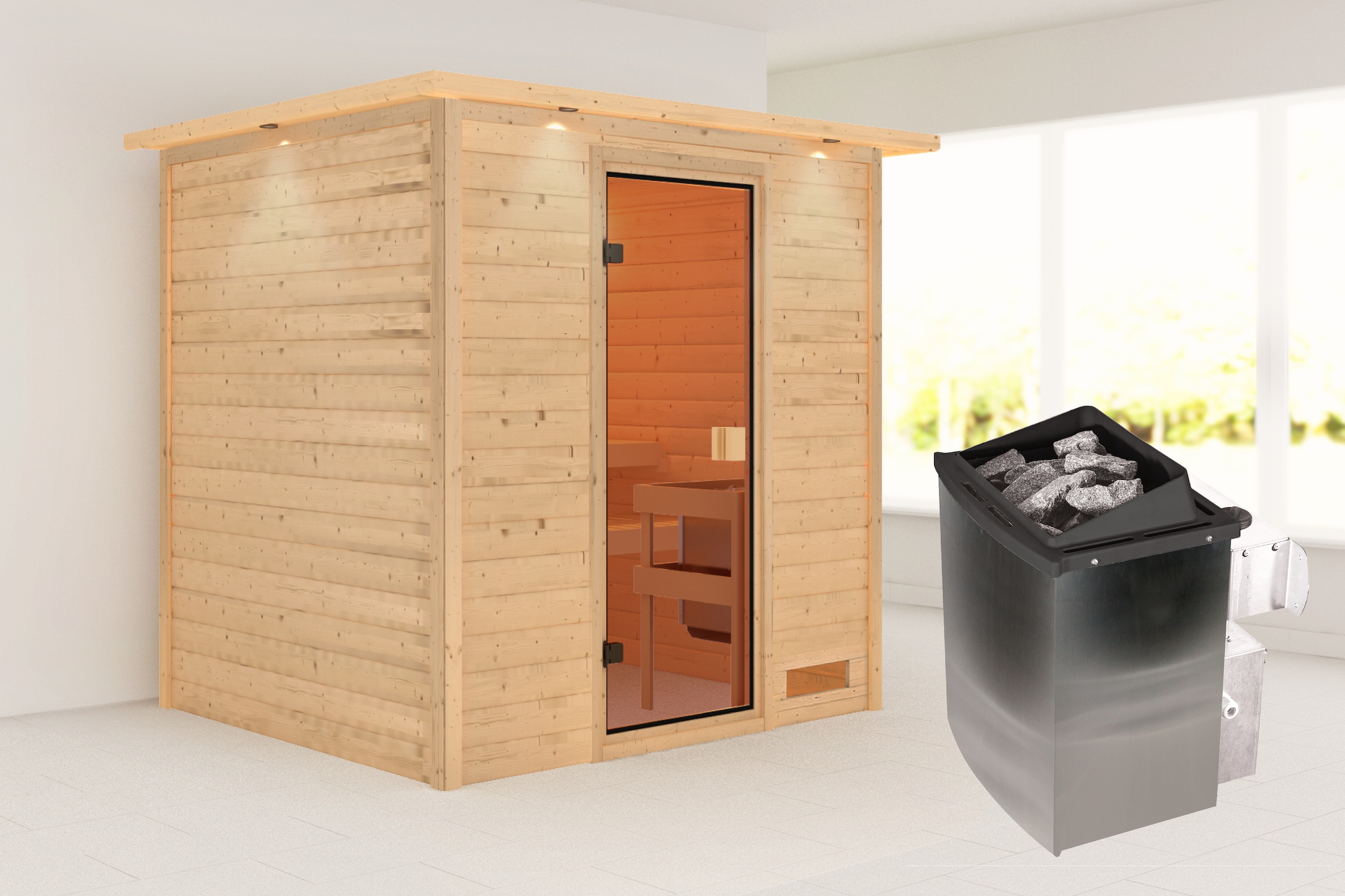 Karibu Sauna »"Ricky" mit bronzierter Tür und Kranz, naturbelassen«, aus ho günstig online kaufen