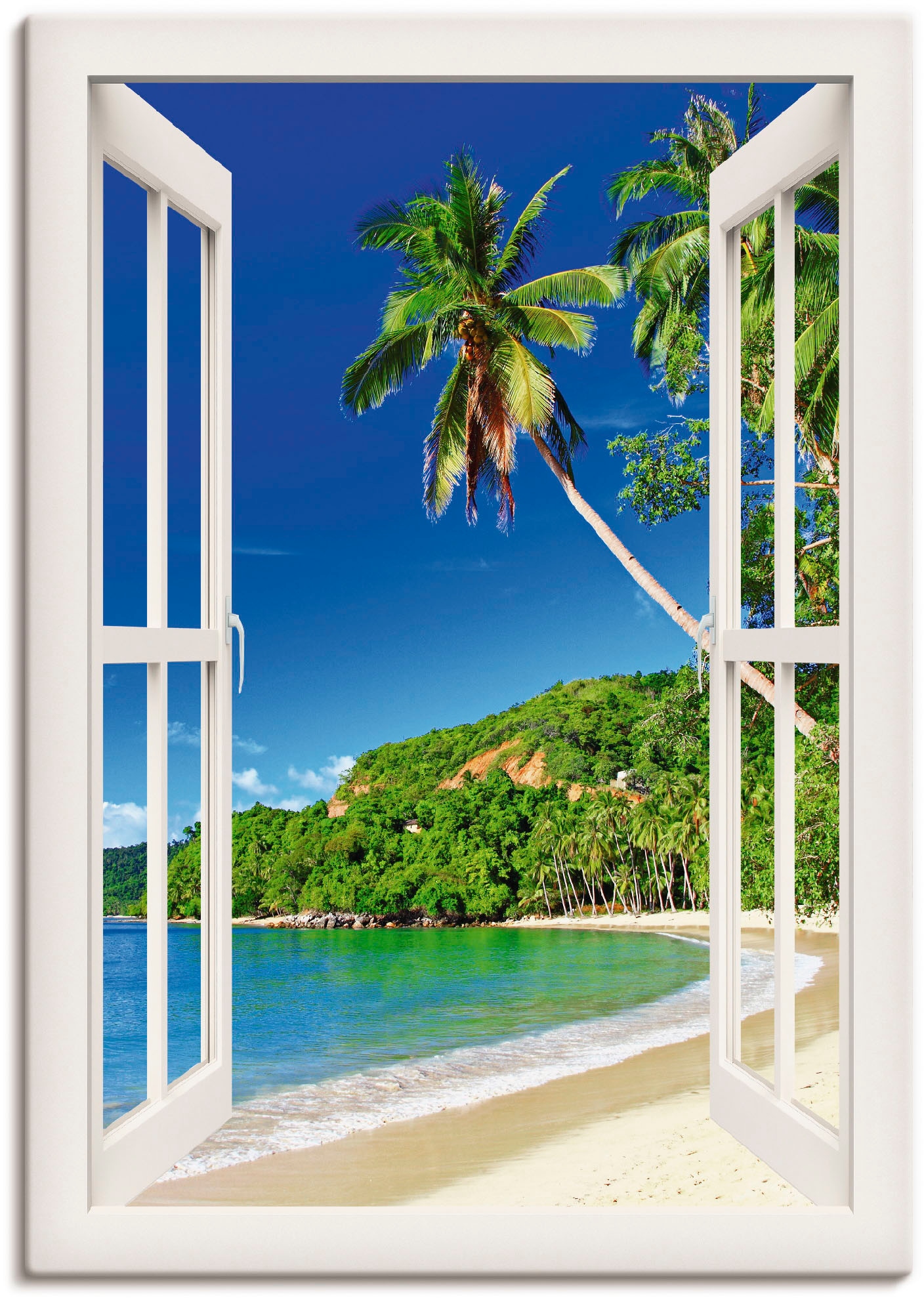 Artland Wandbild »Fensterblick Paradies«, Fensterblick, (1 St.), als Leinwandbild, Poster, Wandaufkleber in verschied. Größen