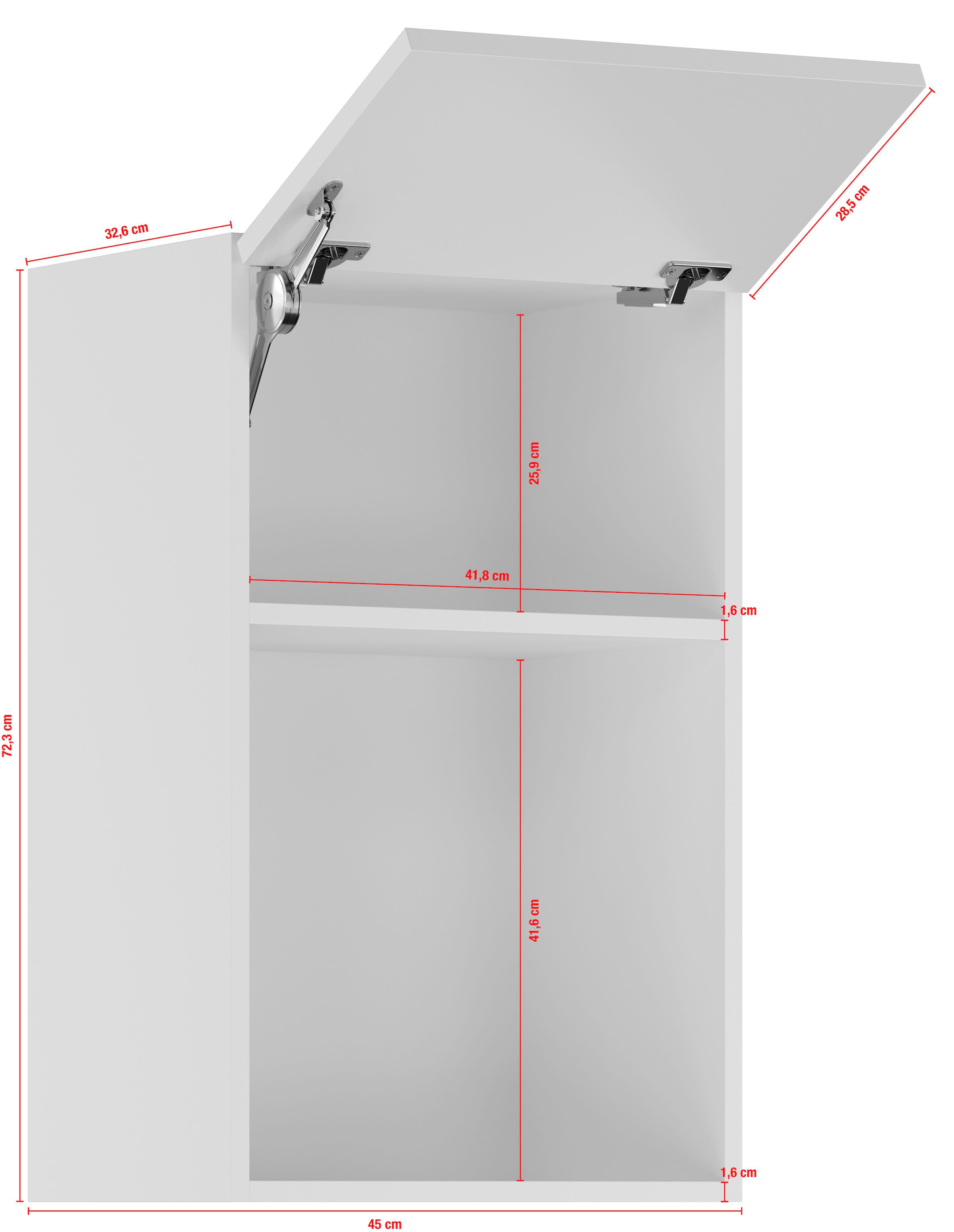 IMPULS KÜCHEN Klapphängeschrank »"Prag und Valencia", Breite/Höhe: 45/72,3 cm«, vormontiert, mit Soft-Close, mit Klapptür und offener Nische