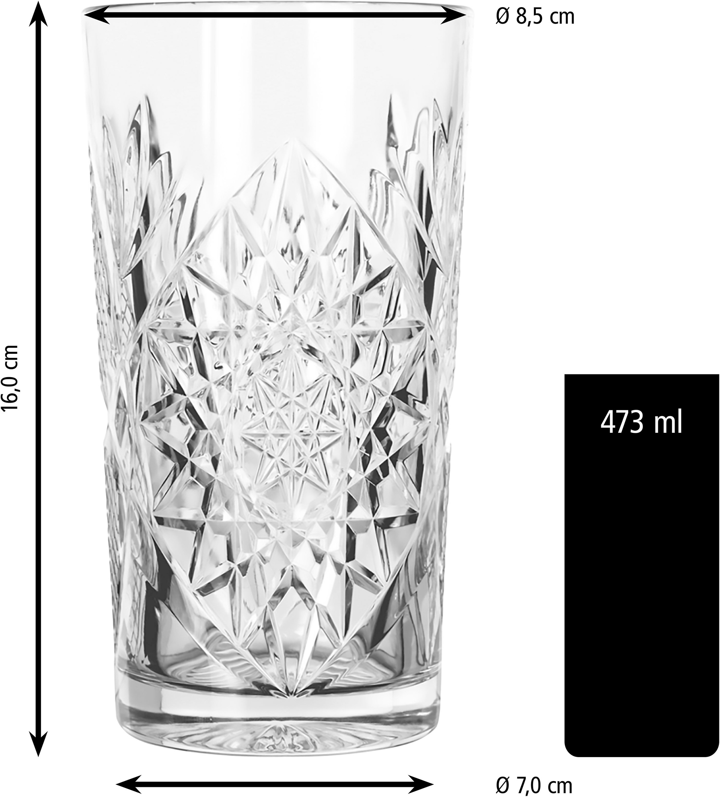 LIBBEY Gläser-Set »Libbey Cooler Trinkglas, 12er Set -HOBSTAR-«, (Set, 12 tlg.), 473 ml, hochwertig verarbeitet, in eleganter Vintage-Optik