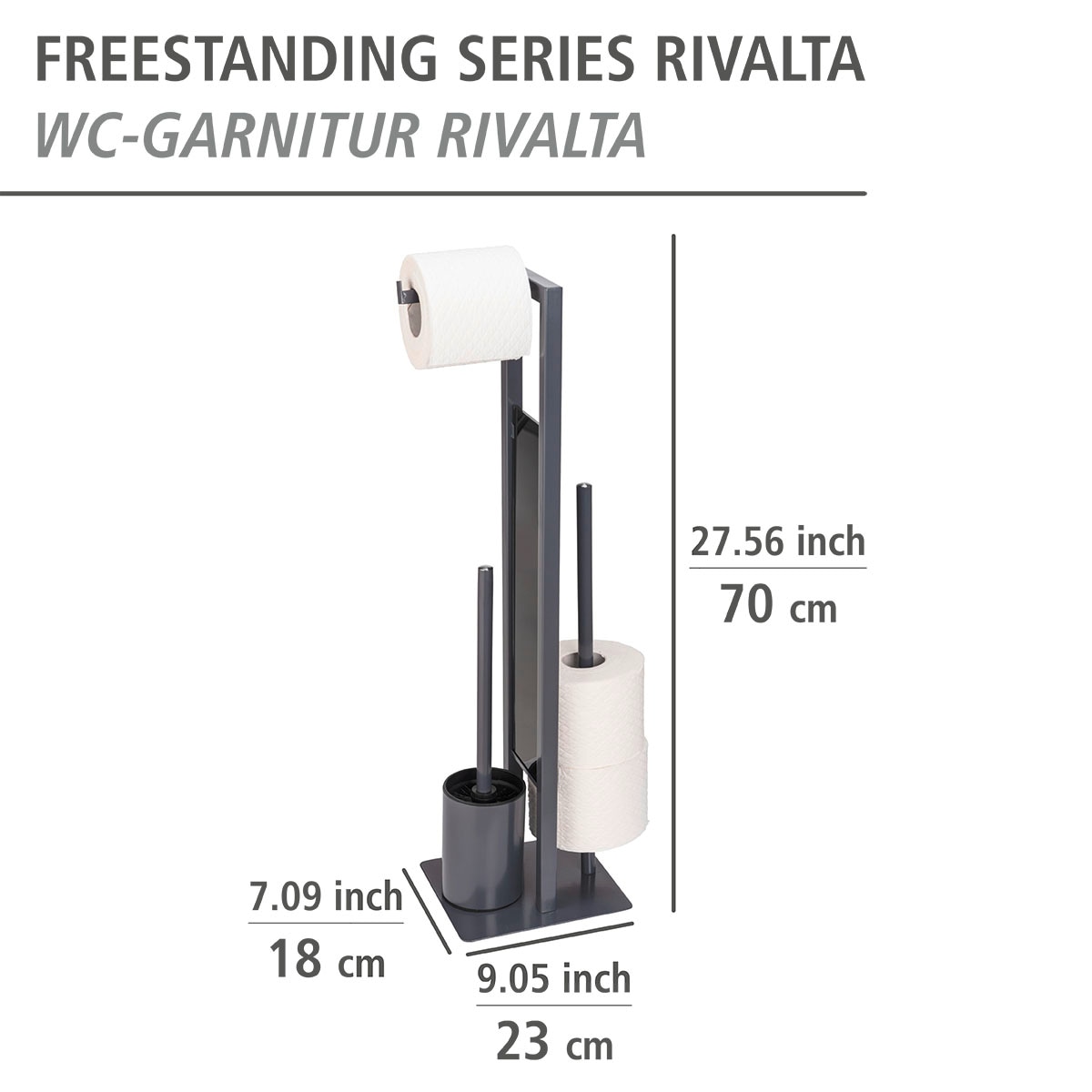 WENKO WC-Garnitur »Rivalta«, aus Stahl-Glas-Polypropylen, grau, Platte aus Sicherheitsglas