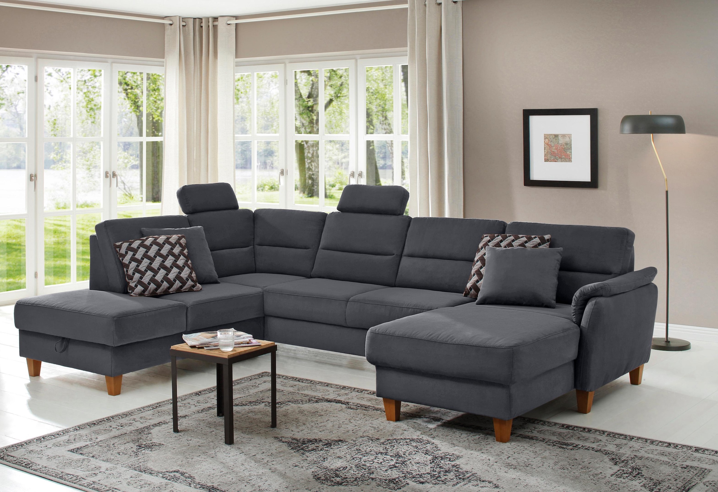 Home affaire Wohnlandschaft »Palmera U-Form, B: 308 cm« optional Bettfunkti günstig online kaufen