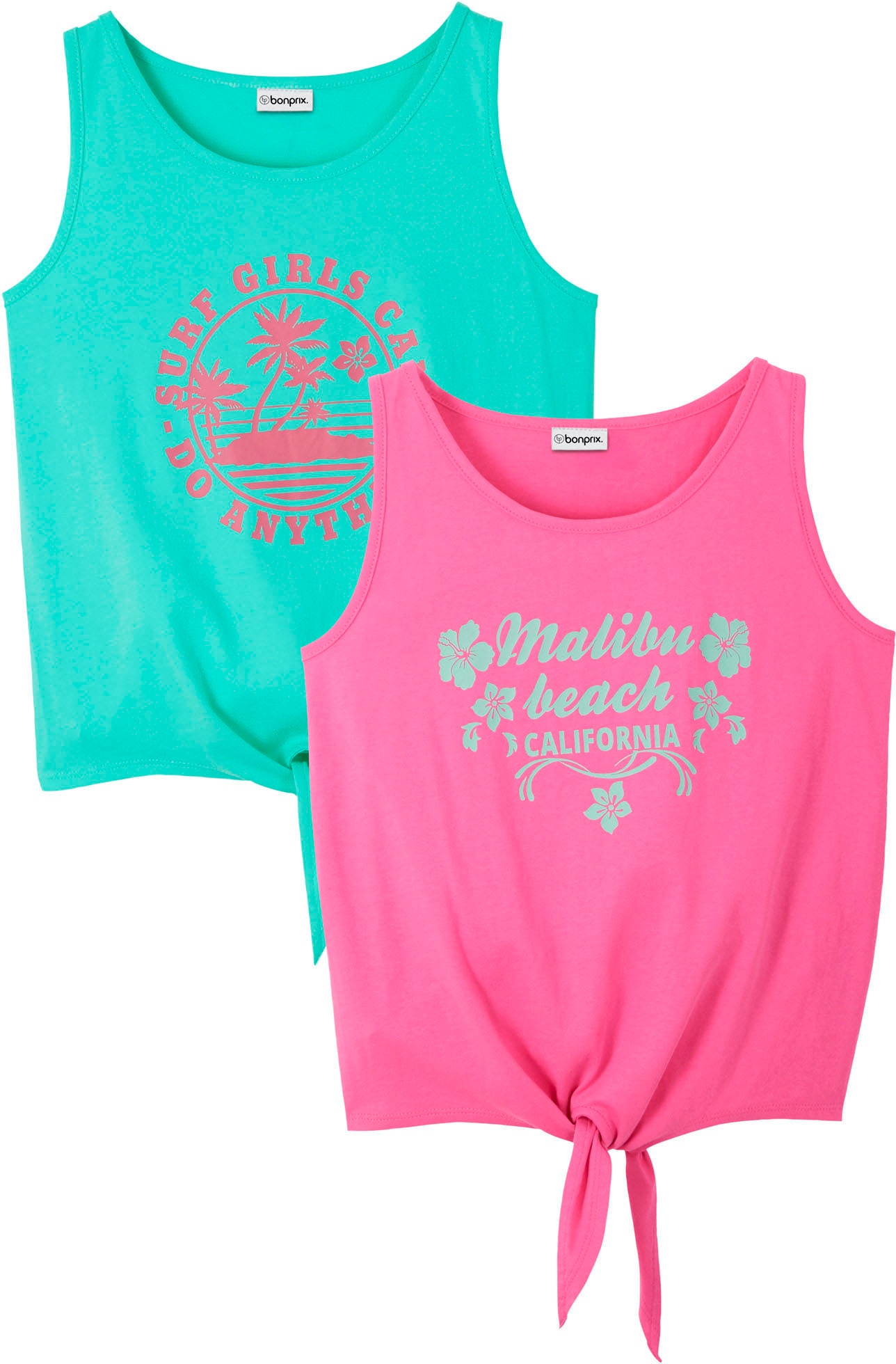 bonprix Shirttop Packung, 2, 2 Stk. Regular Fit, ärmellos, mit Print, aus Baumwolle