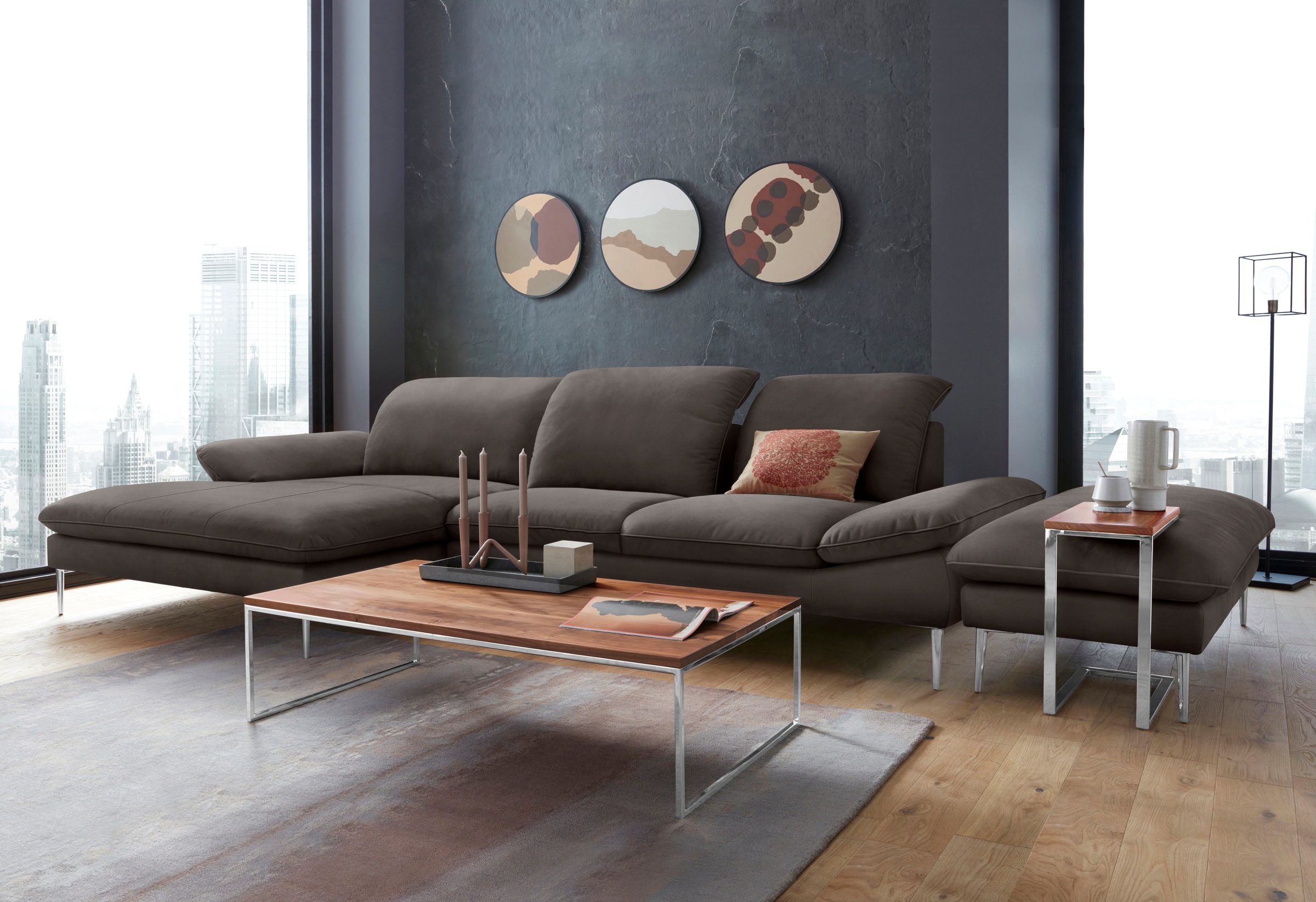 W.SCHILLIG Ecksofa »enjoy&MORE, Designsofa, bequem, zeitlos und elegant, L-Form«, mit Sitztiefenverstellung, Füße Chrom glänzend, Breite 340 cm