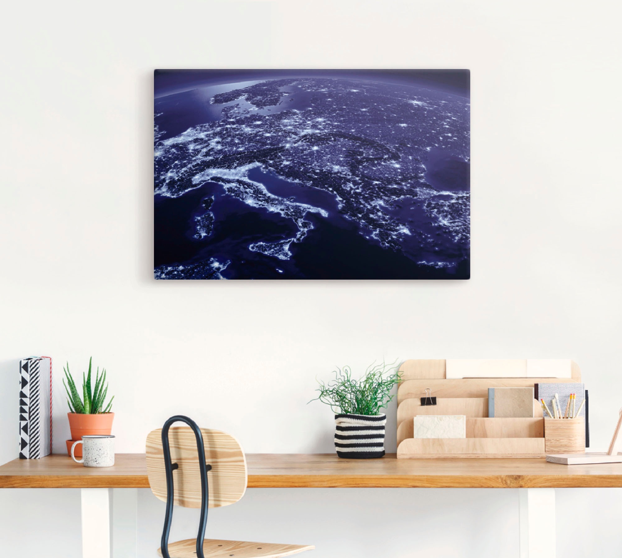 Artland Wandbild »Südliches Europa vom Weltraum Blau«, Weltall & Kosmos, (1 St.), als Alubild, Leinwandbild, Wandaufkleber oder Poster in versch. Größen