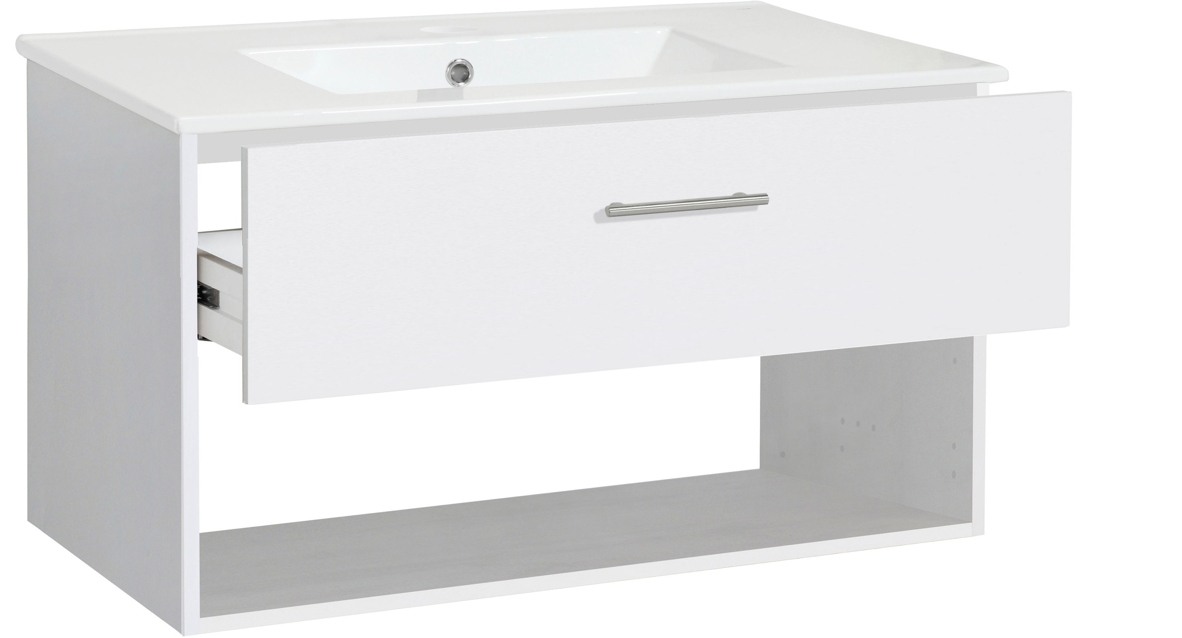 welltime Waschtisch »Trento Light mit Keramik-Auflagebecken«, 1 Auzug und 1 offenes Fach, Breite. 81cm, Weiß