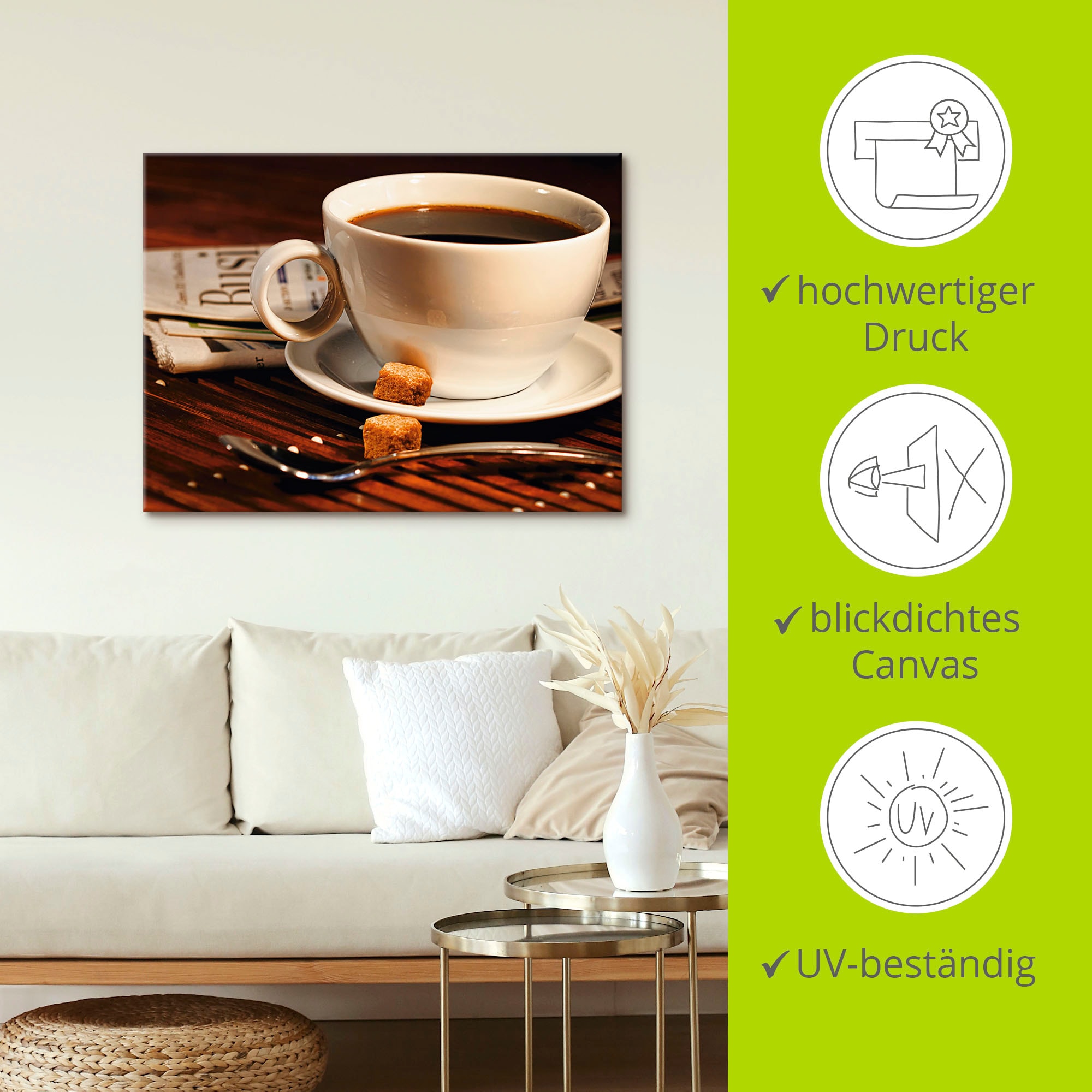 Artland Leinwandbild »Kaffeetasse und Zeitung«, Getränke, (1 St.), auf Keilrahmen gespannt