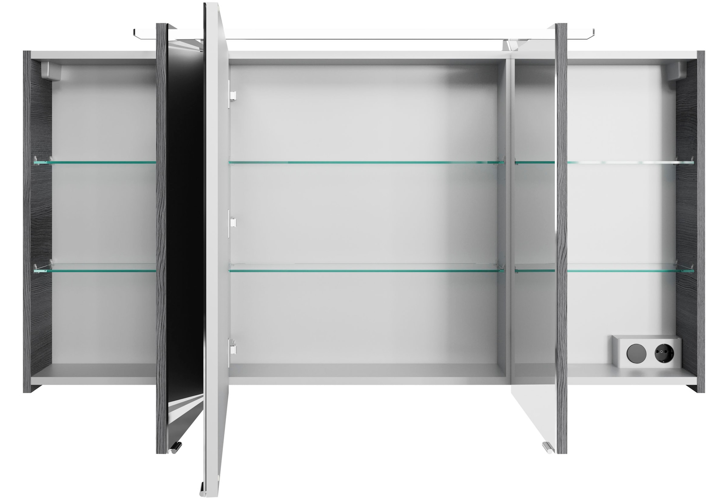 Saphir Badezimmerspiegelschrank »Serie 4010 Badezimmer-Spiegelschrank inkl. LED-Aufsatzleuchte«, Badschrank 140 cm breit, 3 Türen, 6 Glas-Einlegeböden, inkl Türdämpfer