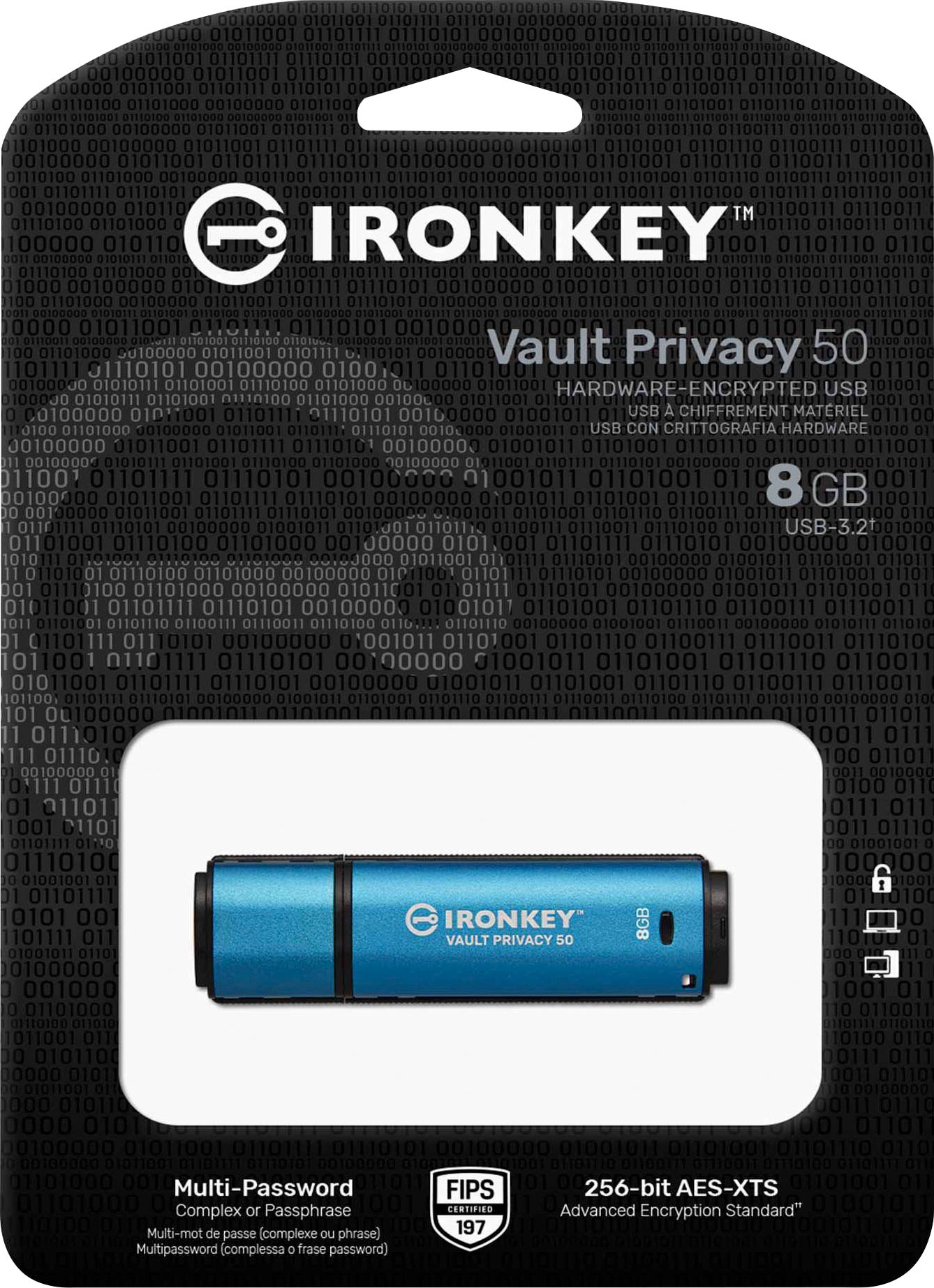 Kingston USB-Stick »IRONKEY VAULT PRIVACY 50 SERIE 8GB«, (USB 3.2 Lesegeschwindigkeit 250 MB/s)