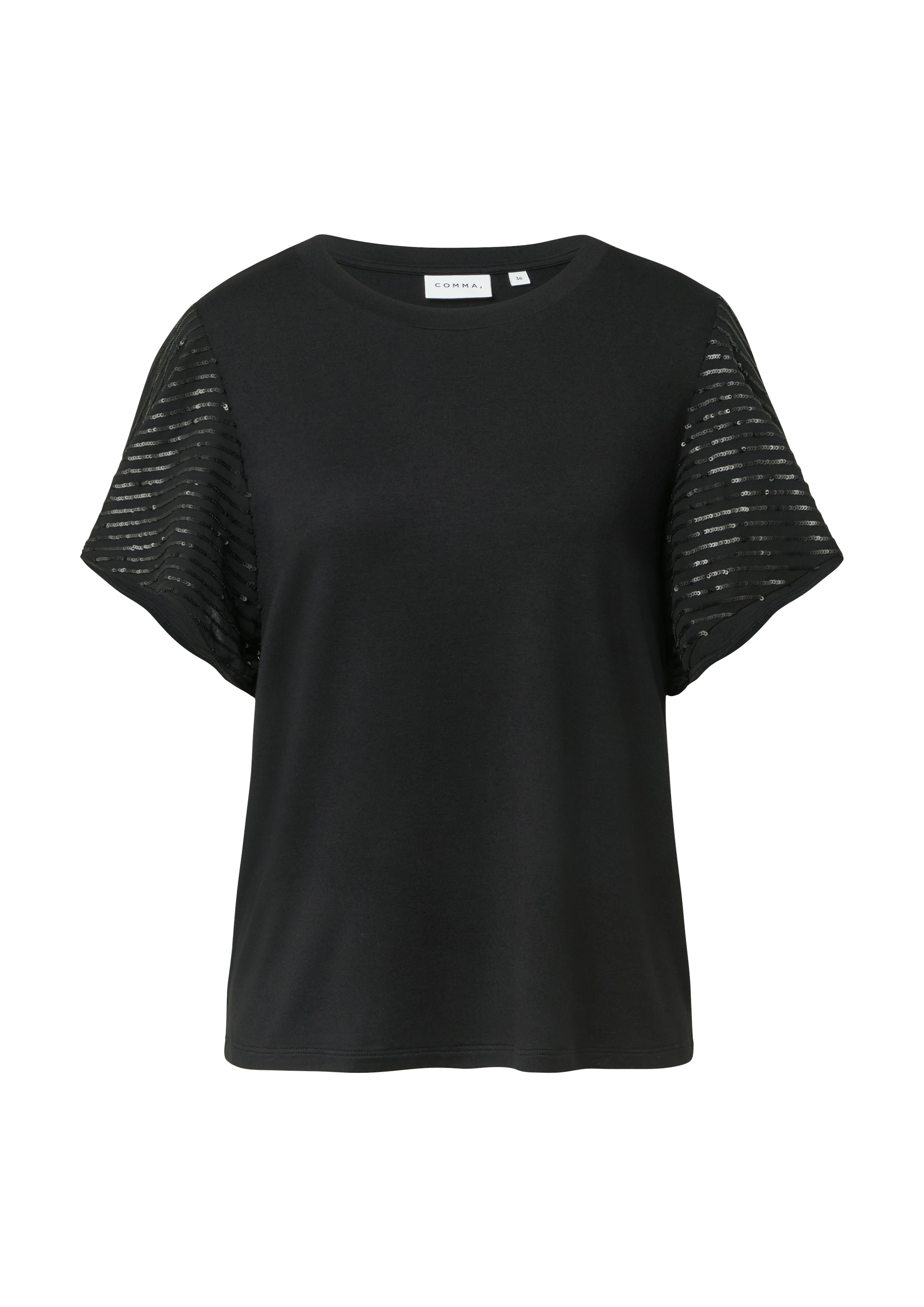 Comma Rundhalsshirt mit Pailletenbesatz an den Ärmeln