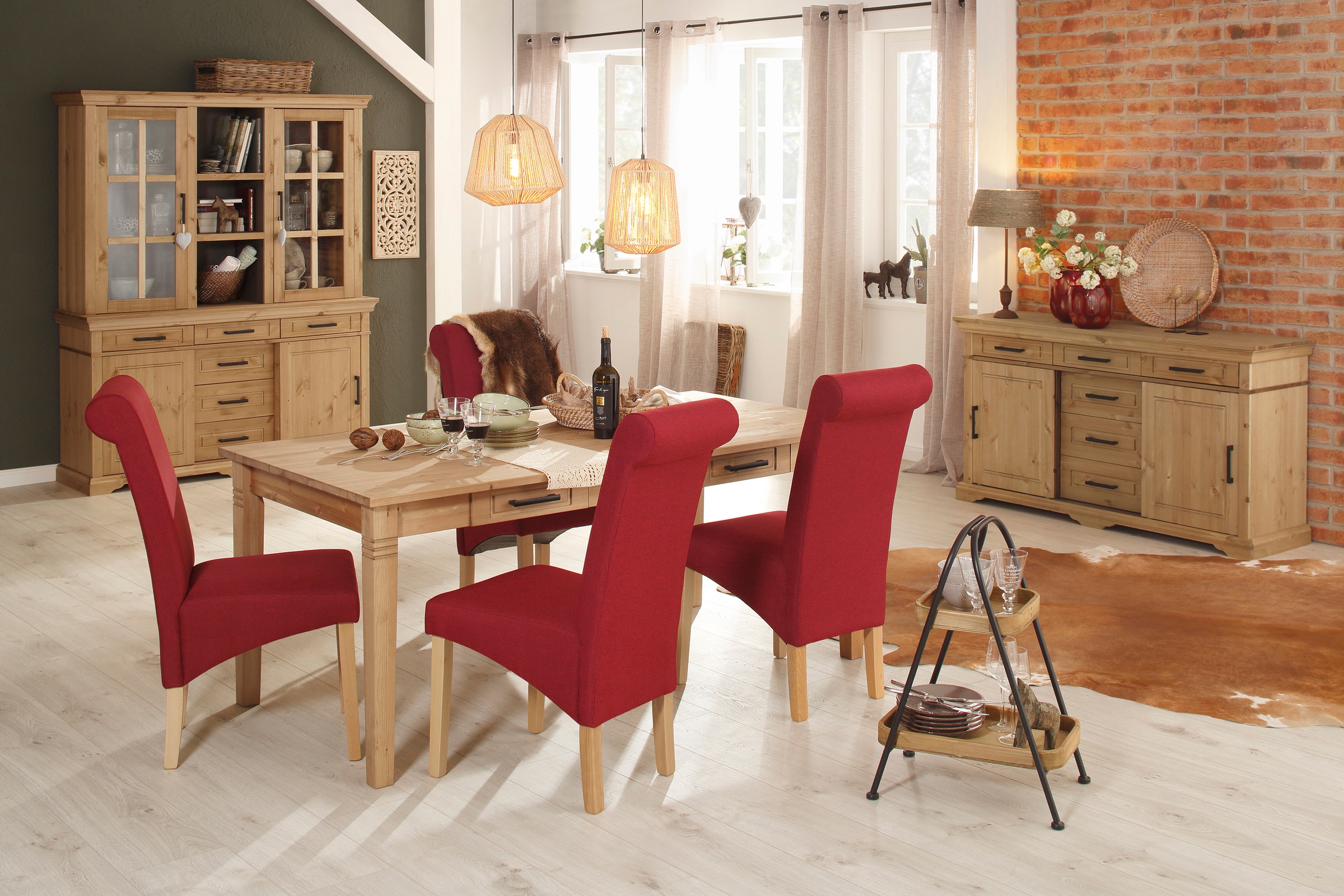 Home affaire Esstisch "Anabel, Schubkästen mit schwarzen Metallgriffen", Bu günstig online kaufen