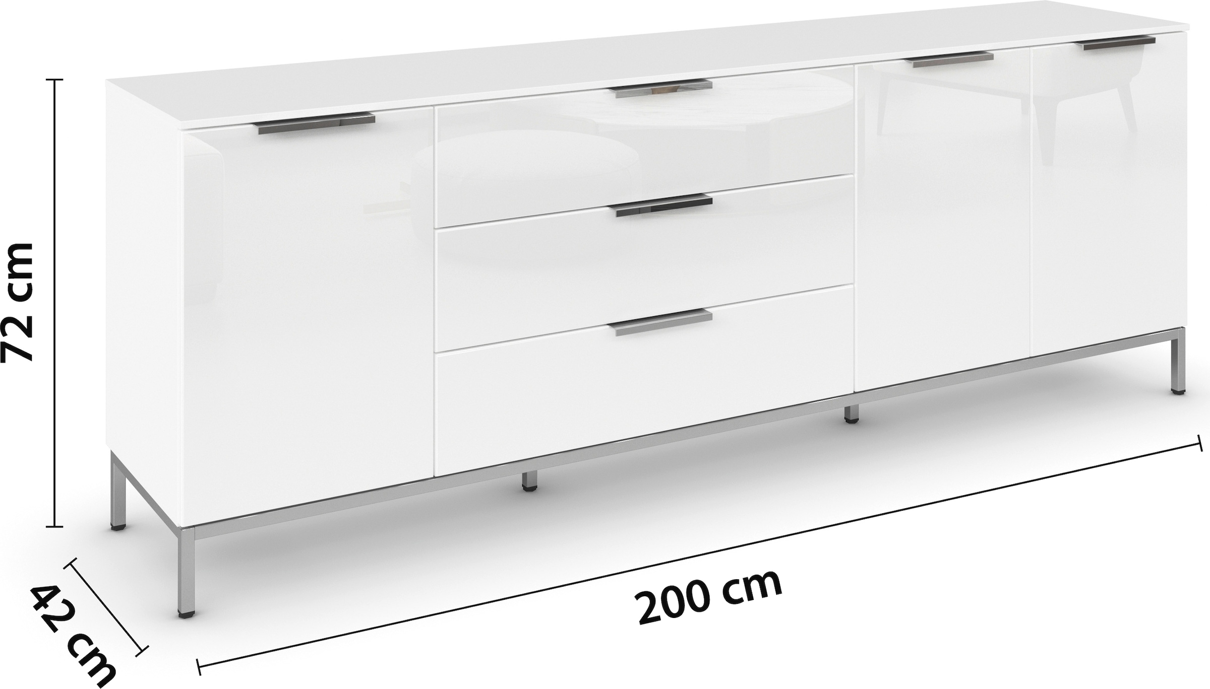 rauch Kombikommode »Kommode Türkommode Sideboard Kombikommode FLIPP mit Glasfront«, (Breite 200 cm mit 2 Einlegeböden), 3-türig mit 3 Schubladen und Soft-Close-Funktion sowie Glasfront