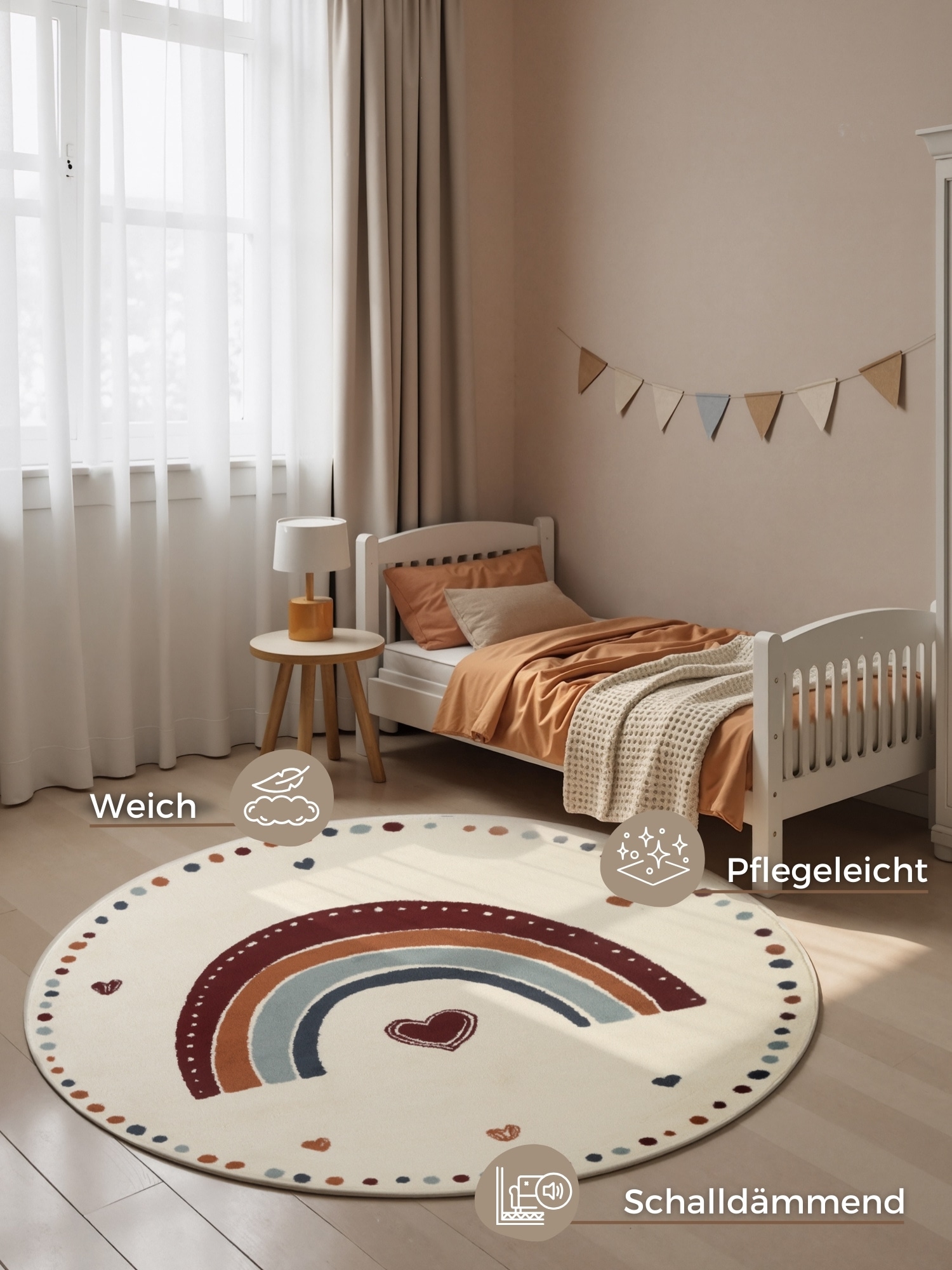 HANSE Home Kinderteppich »Luvy« rund 10 mm Höhe Pflegeleicht, Weich, Kinderzimmer, Spielteppich, Spielunterlage