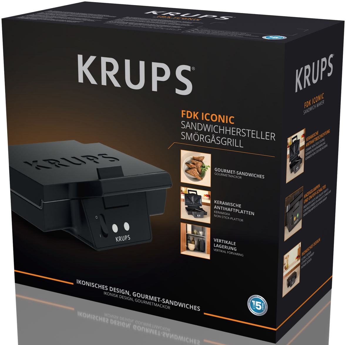 Krups Sandwichmaker »FDK461 Iconic Dreiecksform«, 850 W, keramikbeschichtete Antihaftplatten, kratzfest
