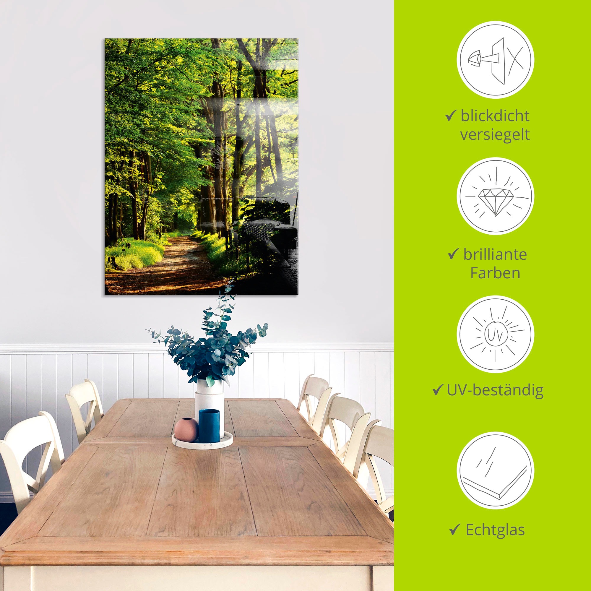 Artland Glasbild »Weg im Wald« Wald 1 Stk. tlg. in verschiedenen Größen