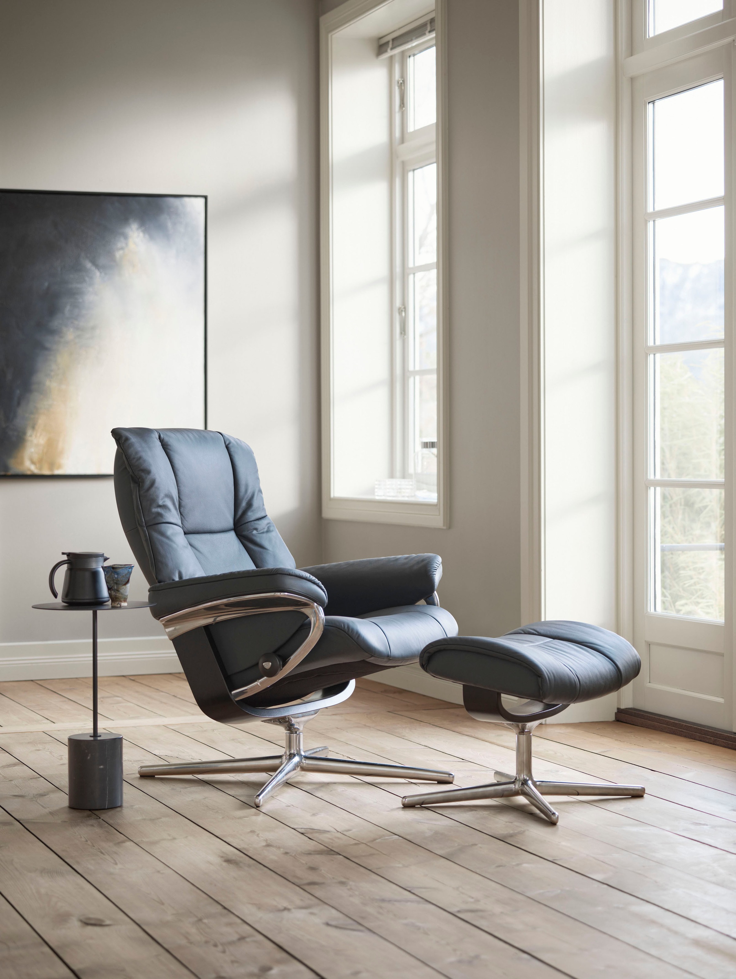 Stressless® Relaxsessel »Mayfair«, (Set, Relaxsessel mit Hocker), mit Hocker, mit Cross Base, Größe S, M & L, Holzakzent Schwarz