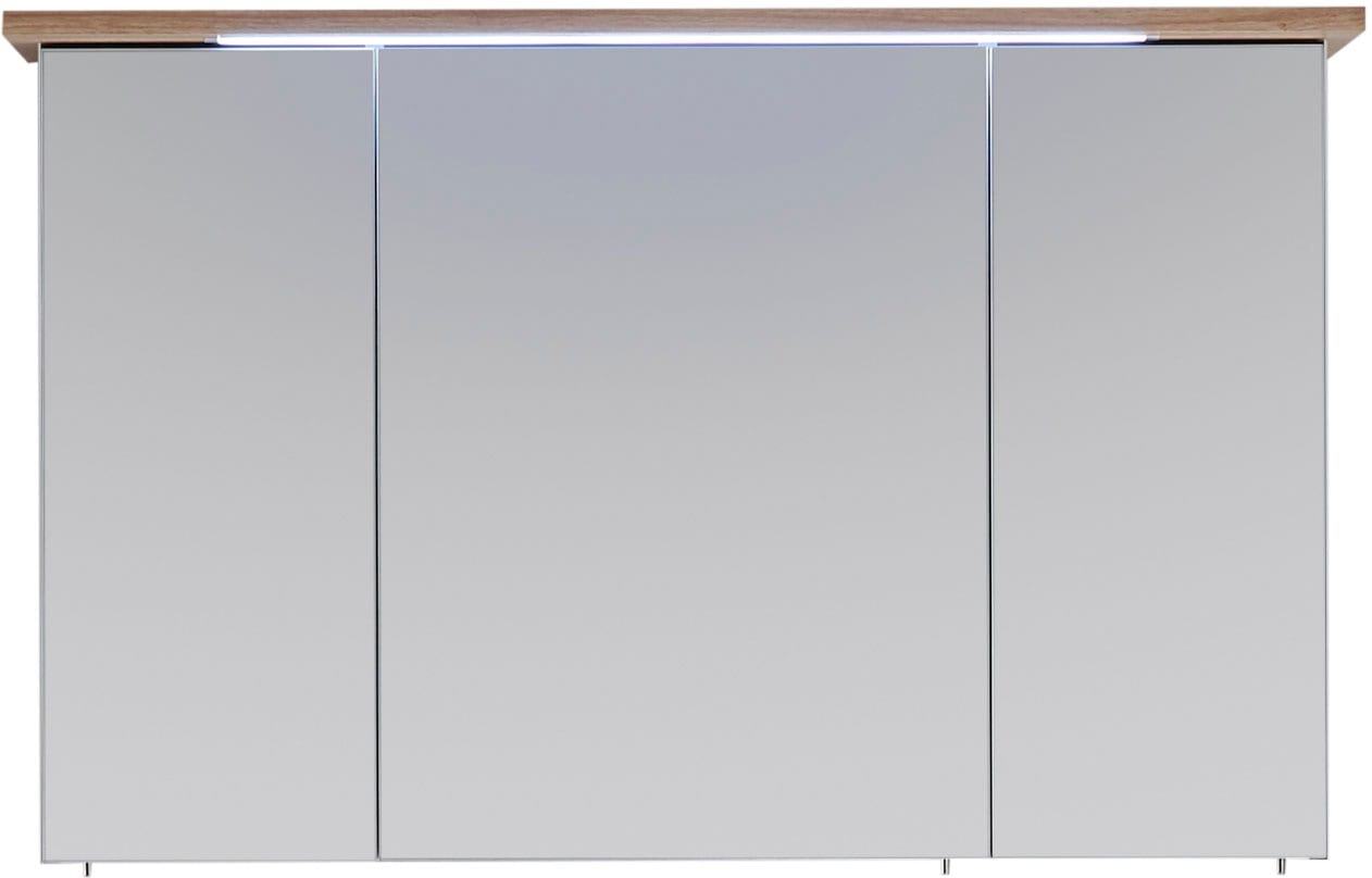 Saphir Badmöbel-Set »Quickset Mineralmarmor-Waschtisch mit LED-Spiegelschrank«, (2 St.), Waschplatz 115 cm breit, 5 Türen, 1 Schublade, inkl. Türdämpfer