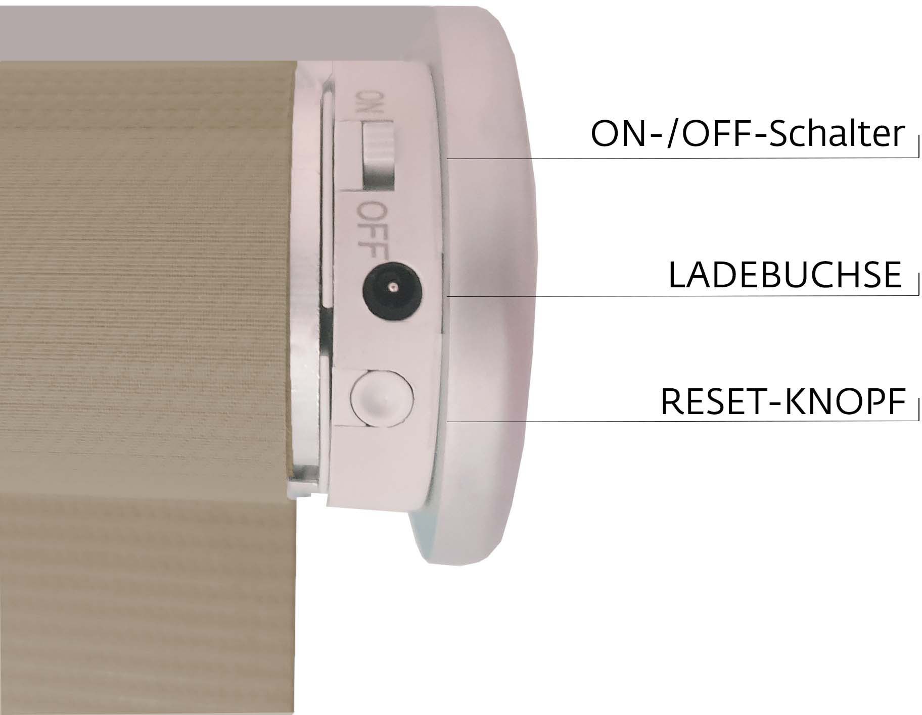 sunlines Elektrisches Rollo »Akkurollo Upcycling appgesteuert, blickdicht, Sunlines«, blickdicht, ohne Bohren, appgesteuert via Bluetooth