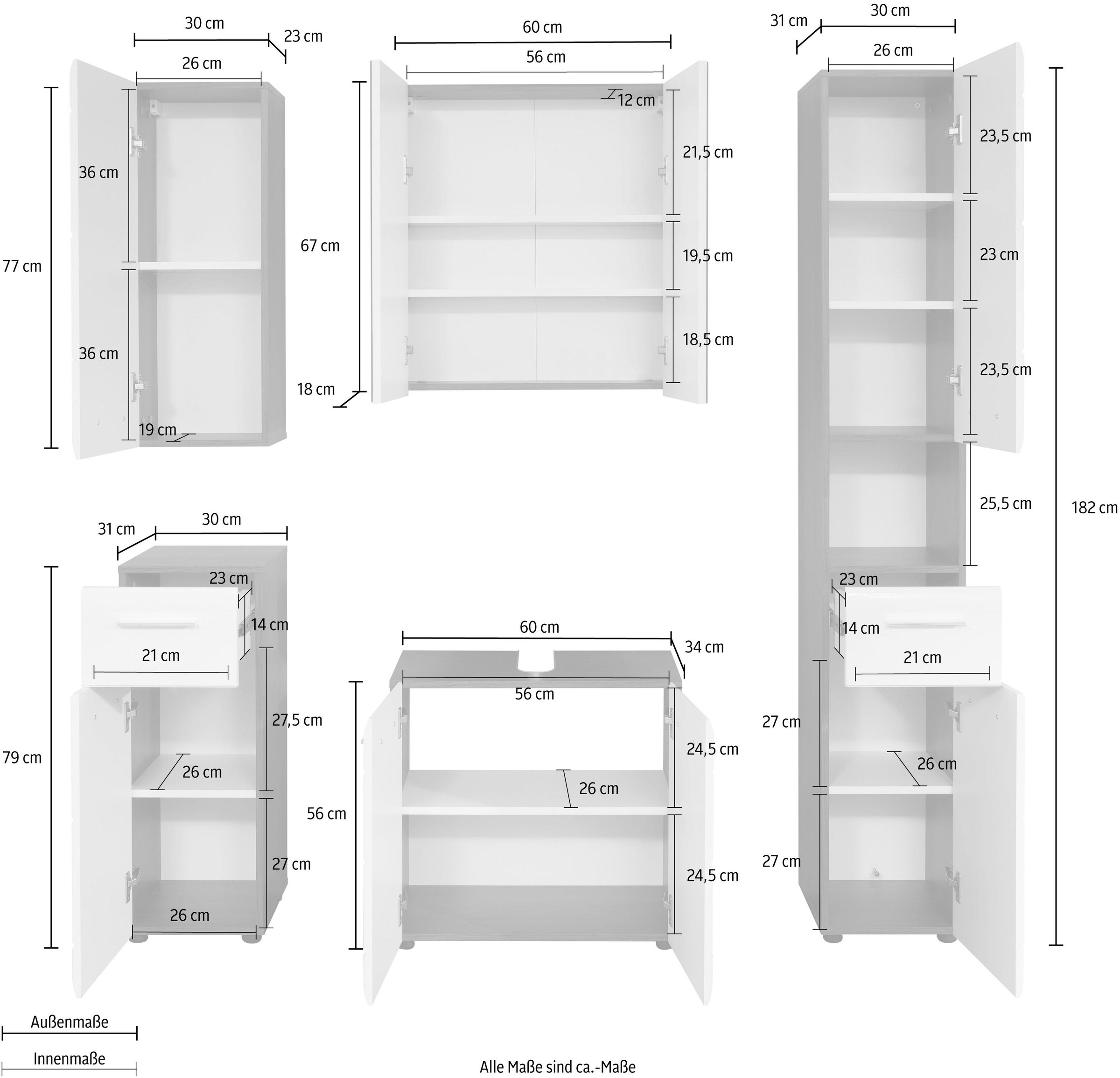 INOSIGN Badmöbel-Set »Sovana«, (Set, 5 St.), Badezimmermöbel mit Fronten in Hochglanz und chromglänzenden Griffen