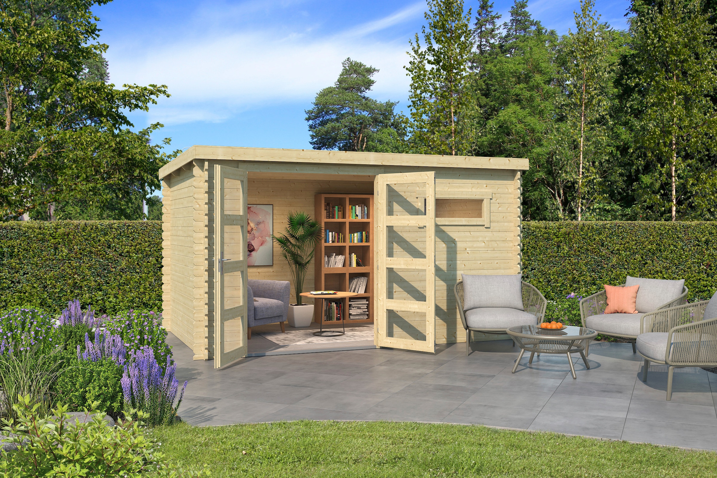 LASITA MAJA Gartenhaus »Augusta«, Blochbohlenhaus 28mm, Fundamentmass 3800x2300, Naturbelassen