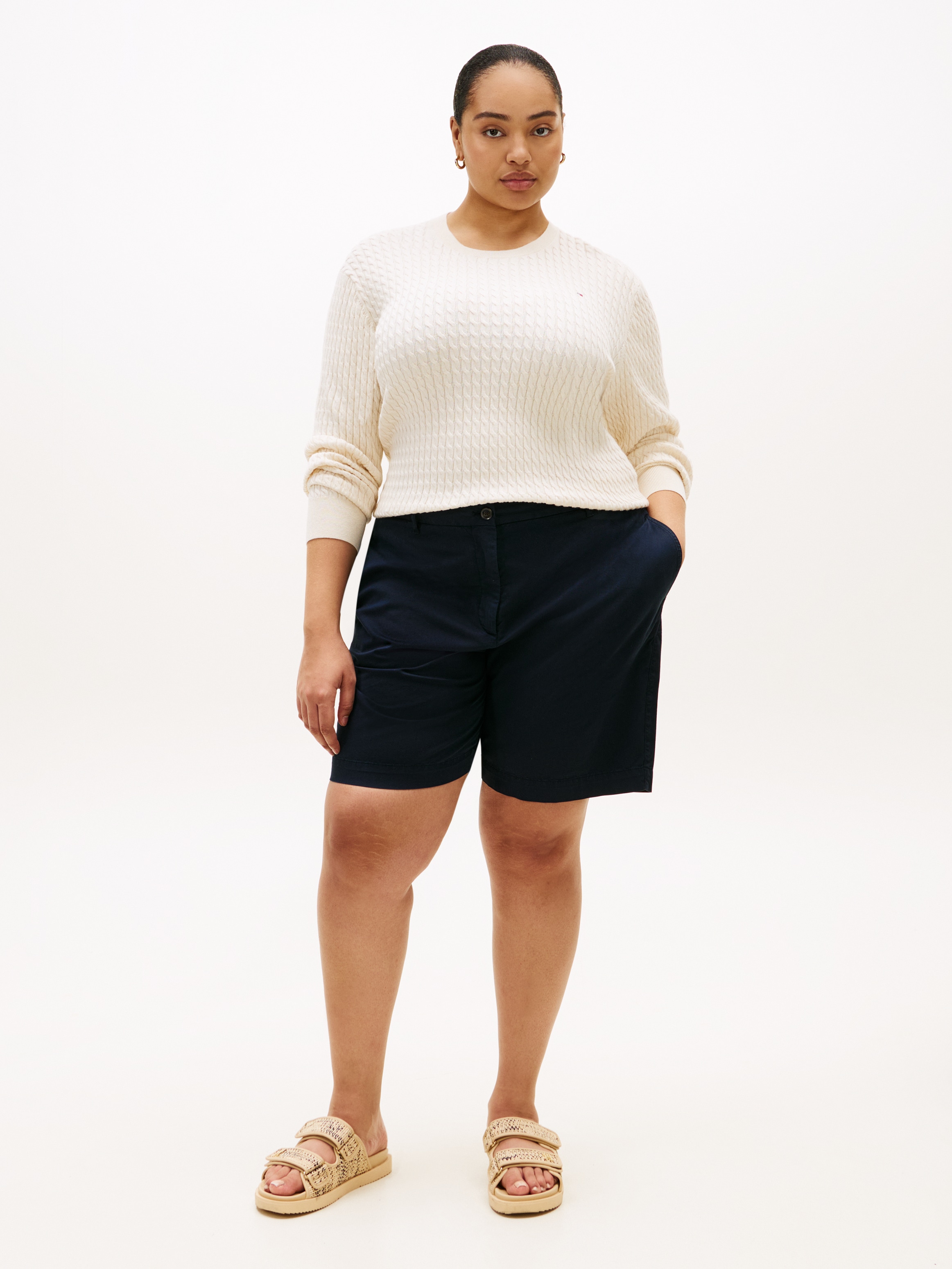 Tommy Hilfiger Curve Rundhalspullover »CRV CO CABLE FINE GG CNK SWEATER« in großen Größen, mit Zopfmuster