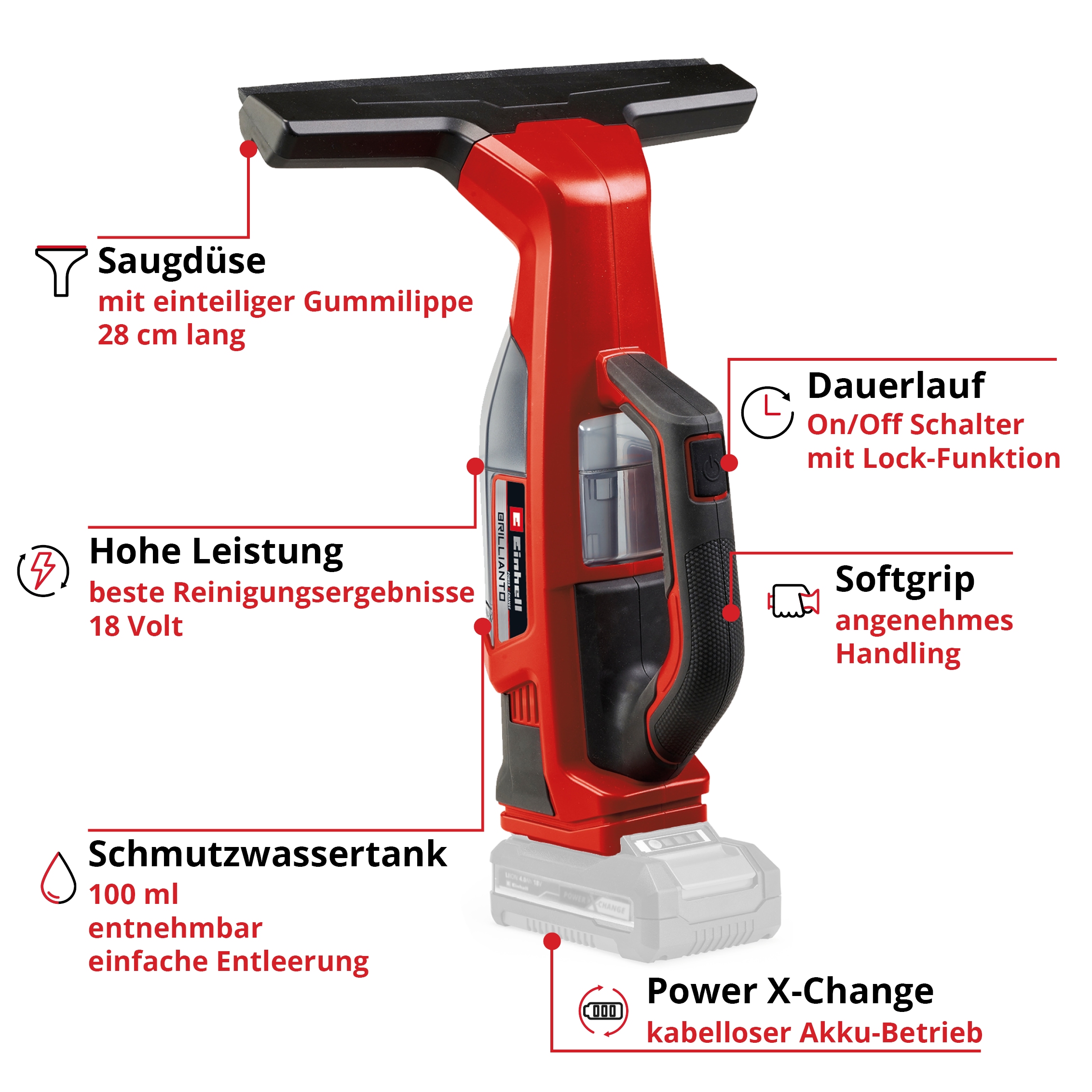 Einhell Akku-Fensterreiniger »»BRILLANTO - Set«  (1x2,5Ah)« mit Akku