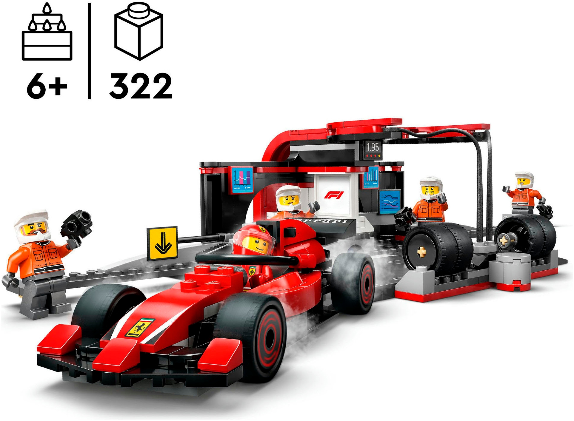 LEGO® Konstruktionsspielsteine »F1® Boxenstopp mit Boxencrew und Ferrari Flitzer (60443), LEGO City«, (322 St.), LEGO City; Made in Europe