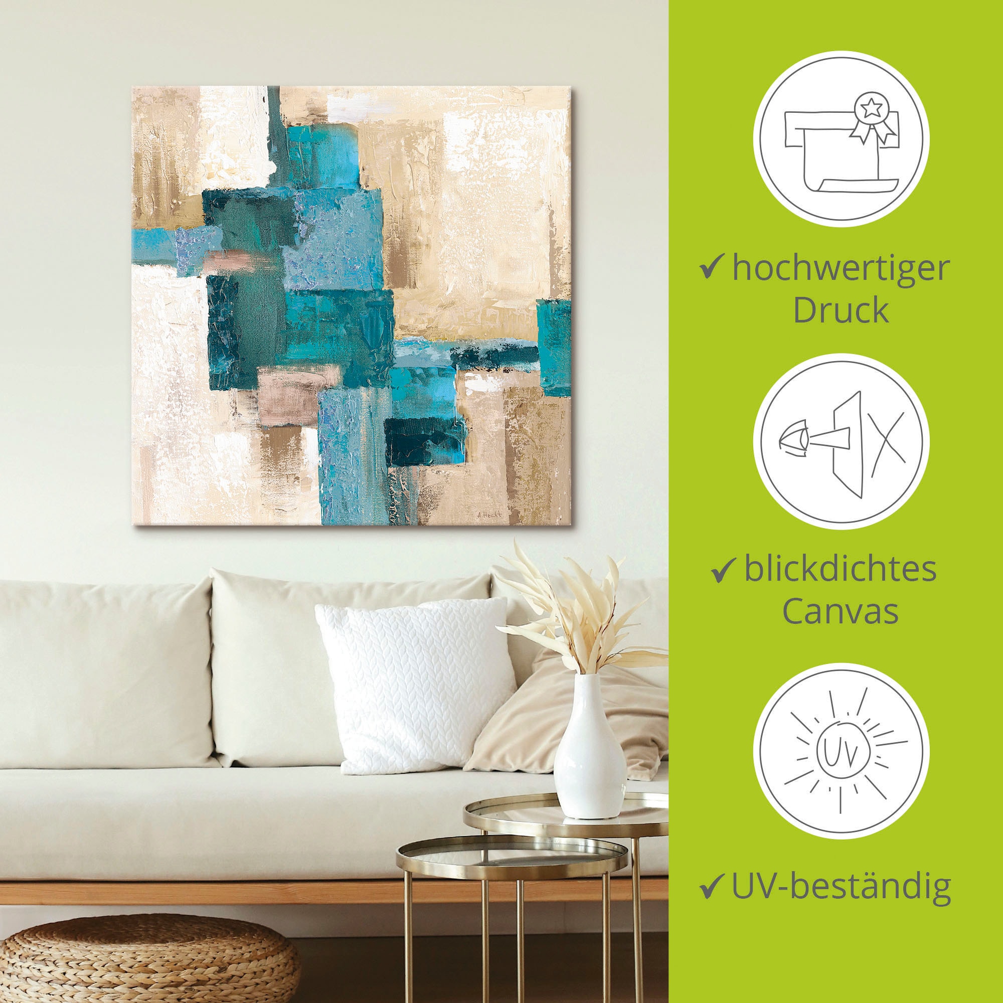 Artland Wandbild »Abstrakte Karos beige-türkis« Muster 1 Stk. tlg. als Leinwandbild, Poster in verschied. Größen