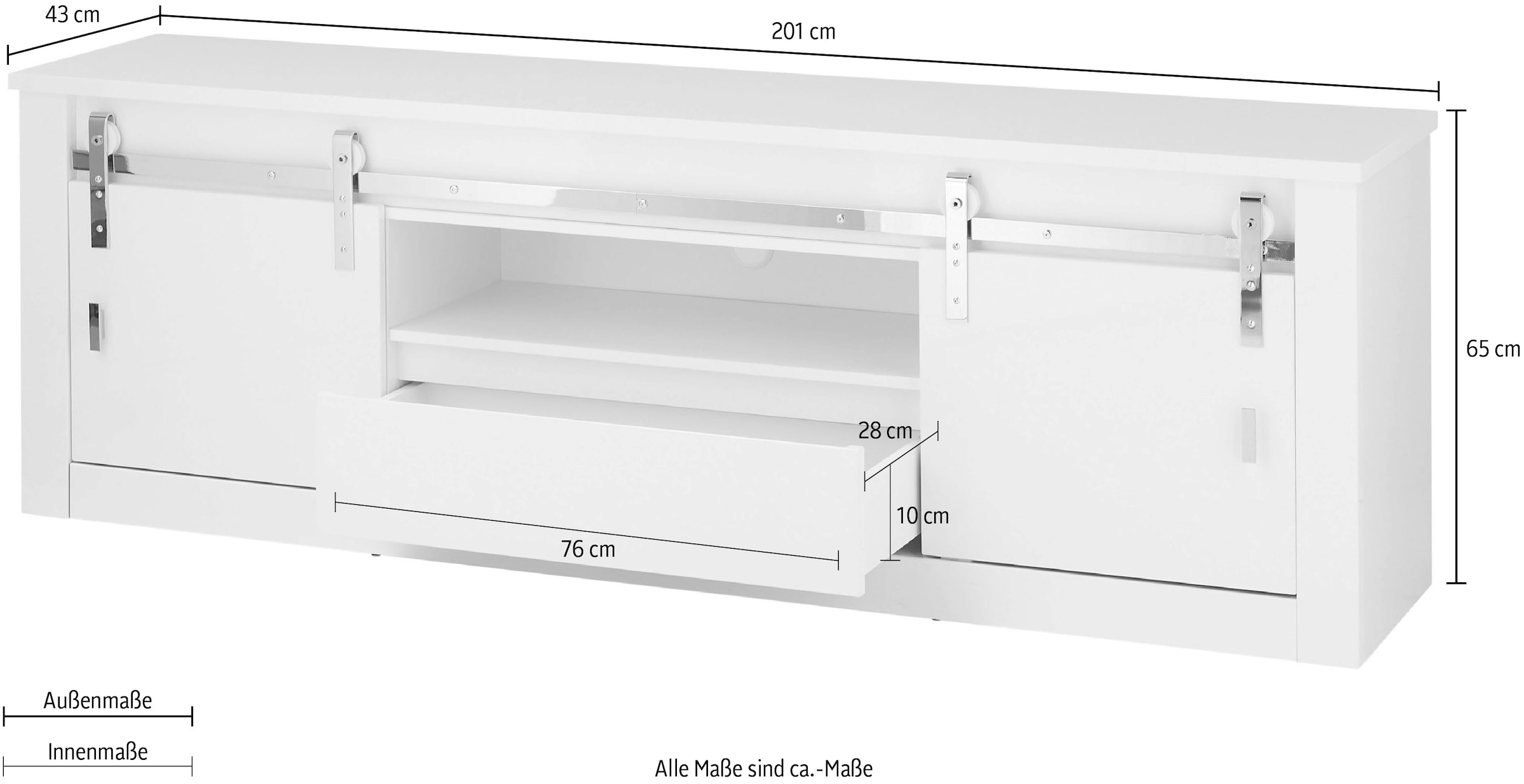 Home affaire Lowboard »Daytona, moderner TV-Unterschrank, Kommode in Weiß Hochglanz«