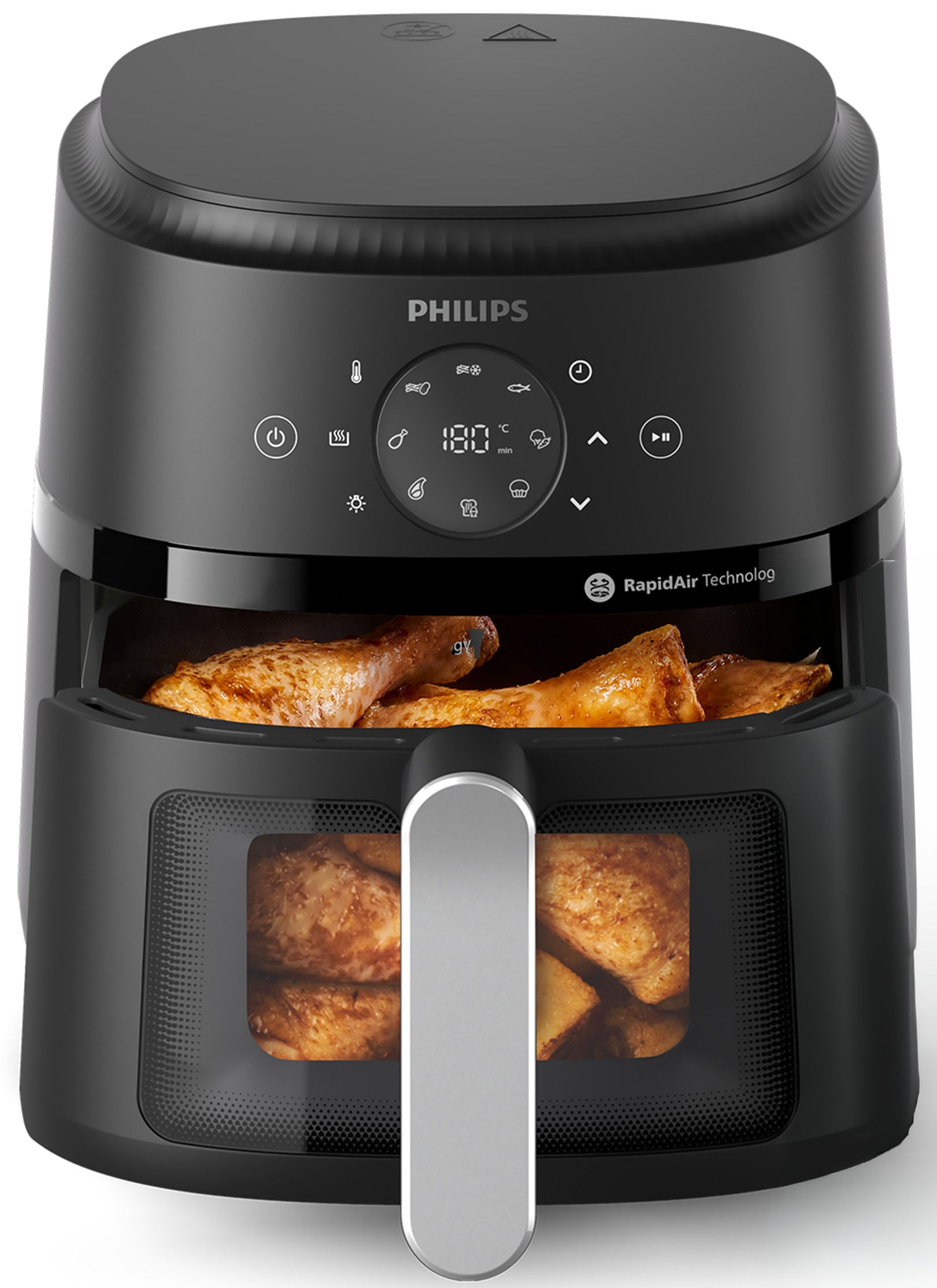 Philips Heißluftfritteuse »Airfryer 2000 NA221/00, mit 4.2L, Sichtfenster« 1500 W RapidAir Technologie und 13 Kochfunktionen; Schwarz/Silber