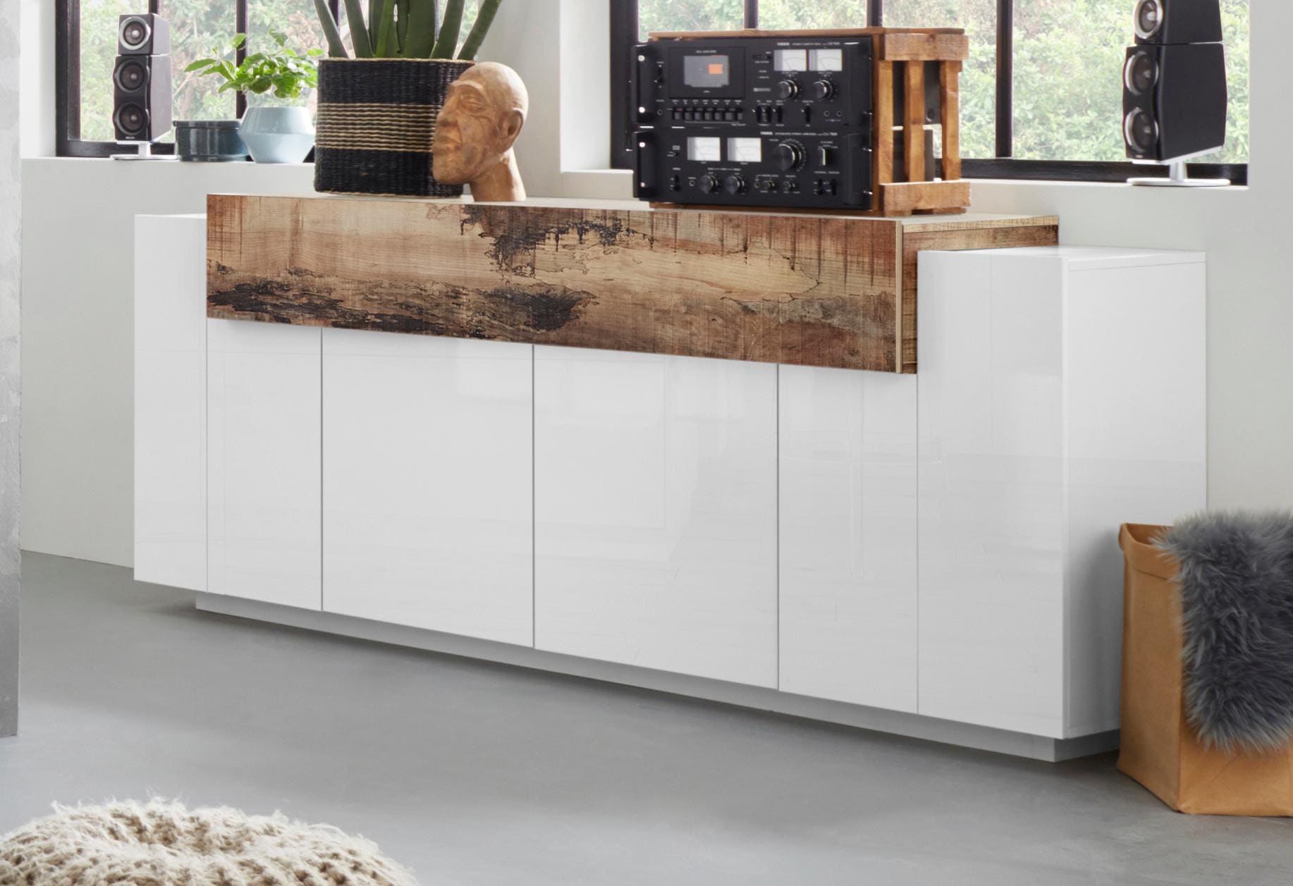 INOSIGN Sideboard »Coro, Kommode, Schrank, Kredenz, grifflos mit Einlegeböden«, 1 klappe,4 Türen, Doppeltiefe, B/T/H 200x45x85,6cm