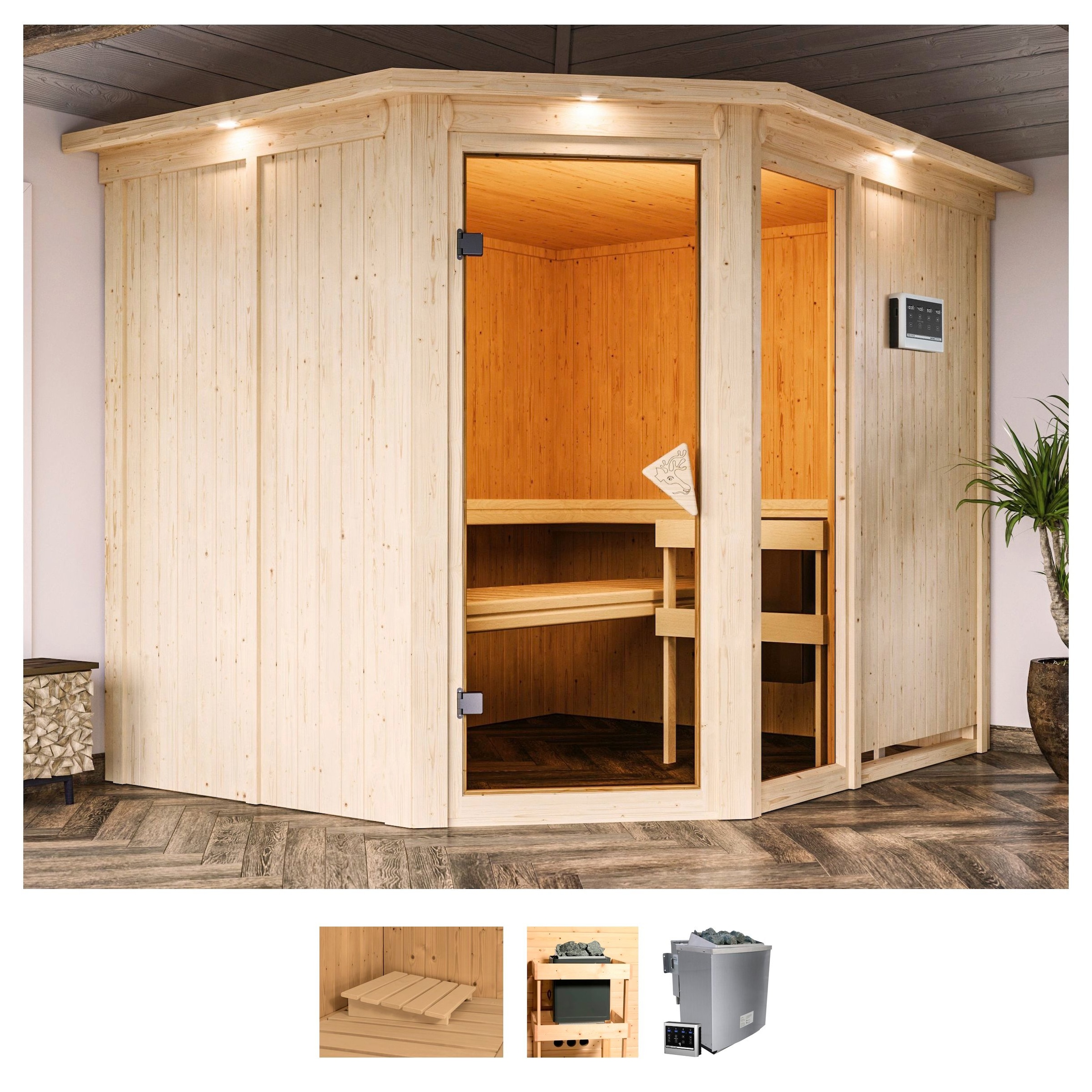 Sauna »Frigga 3«, 9-kW-Bio-Ofen mit externer Steuerung