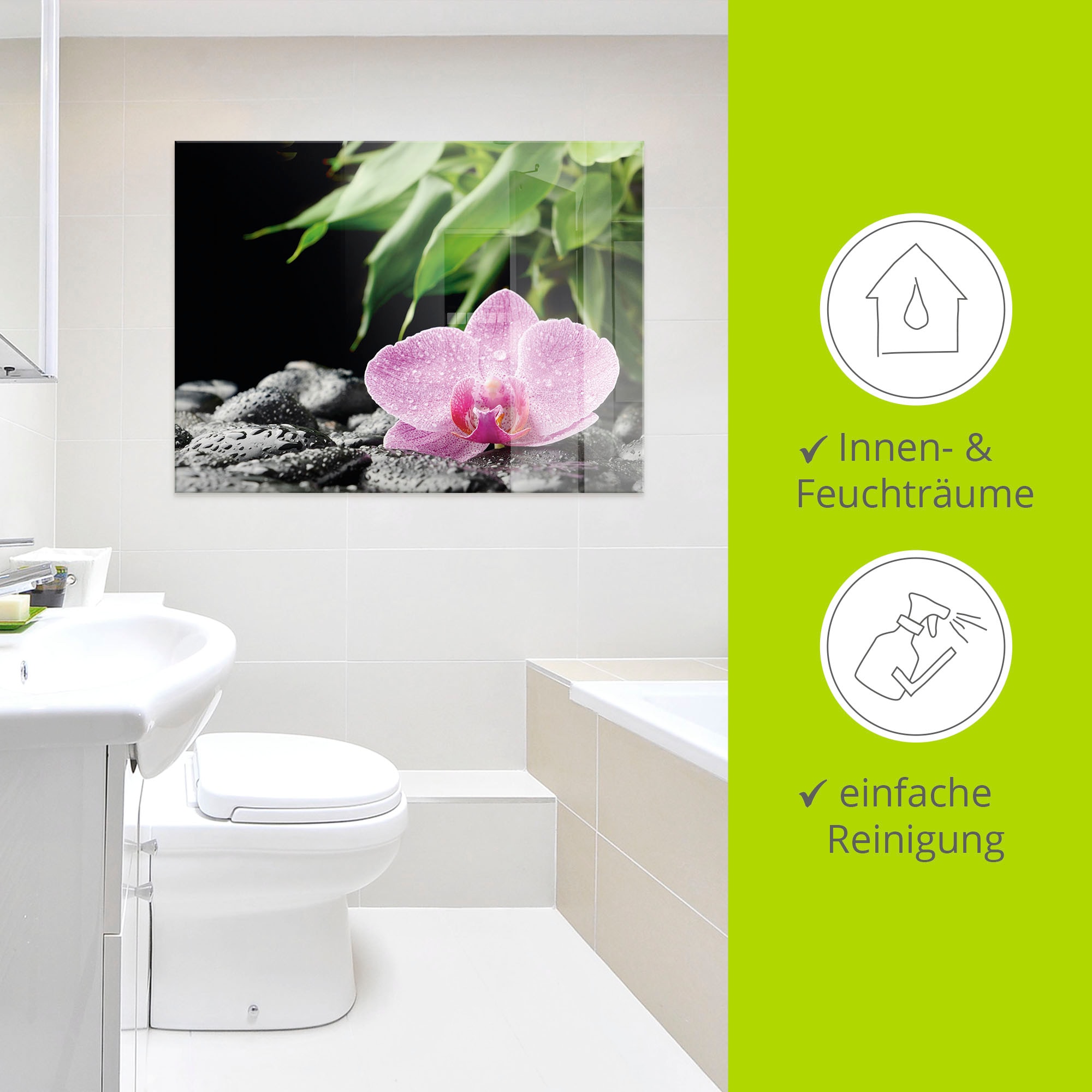 Artland Glasbild »Rosa Orchidee auf schwarzen Zen Steinen« Blumen 1 Stk. tlg. in verschiedenen Größen