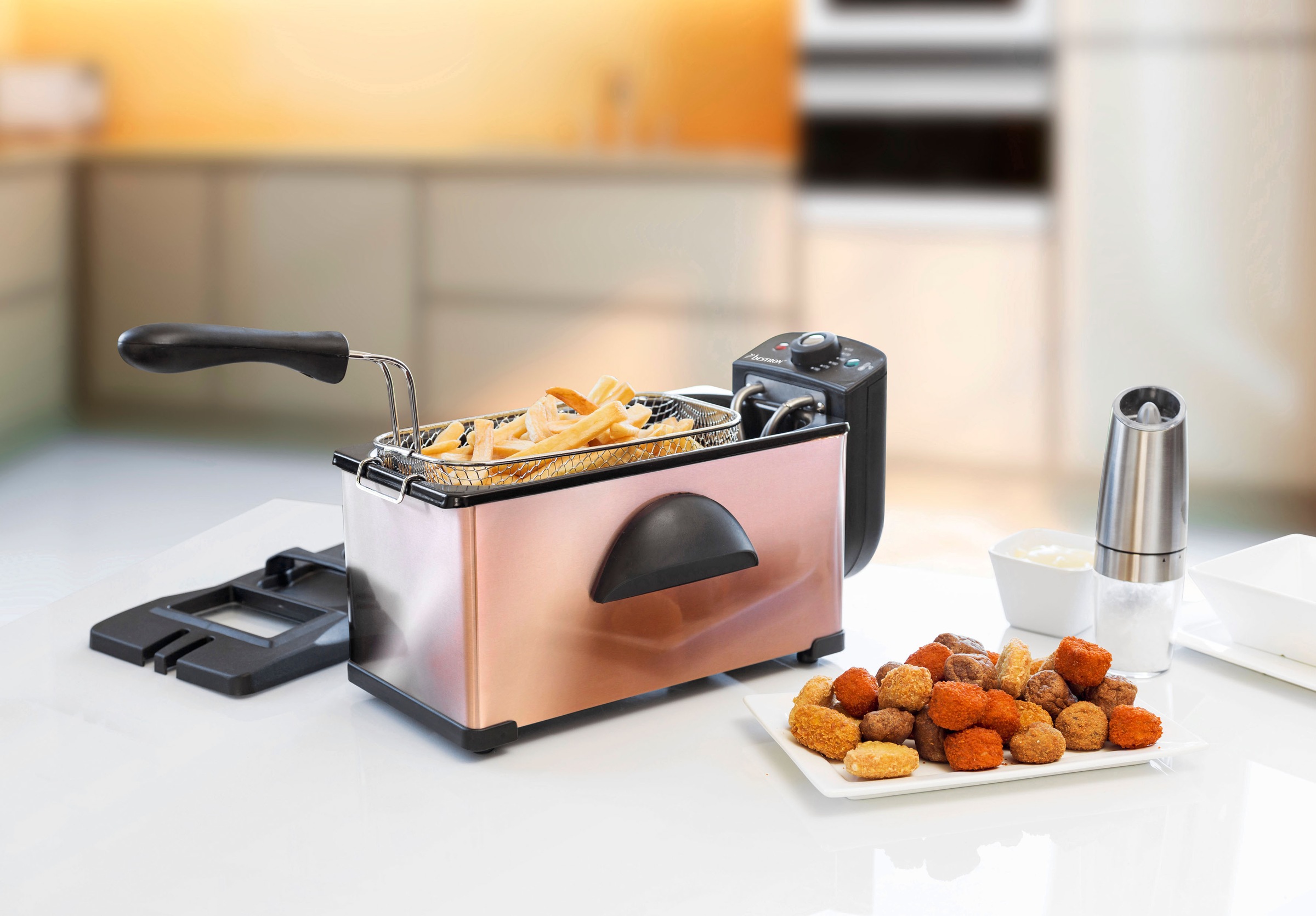 bestron Fritteuse »AF370CO«, 2000 W, Fassungsvermögen 1 kg, mit Cool Zone, 3,5 Liter, Kupfer