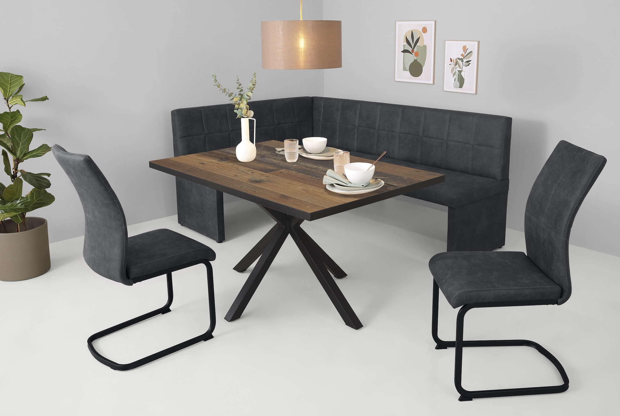 HELA Essgruppe »SPREE« 4 Stk. tlg. Esstisch 140x90 cm mit Dickkante, Microf günstig online kaufen