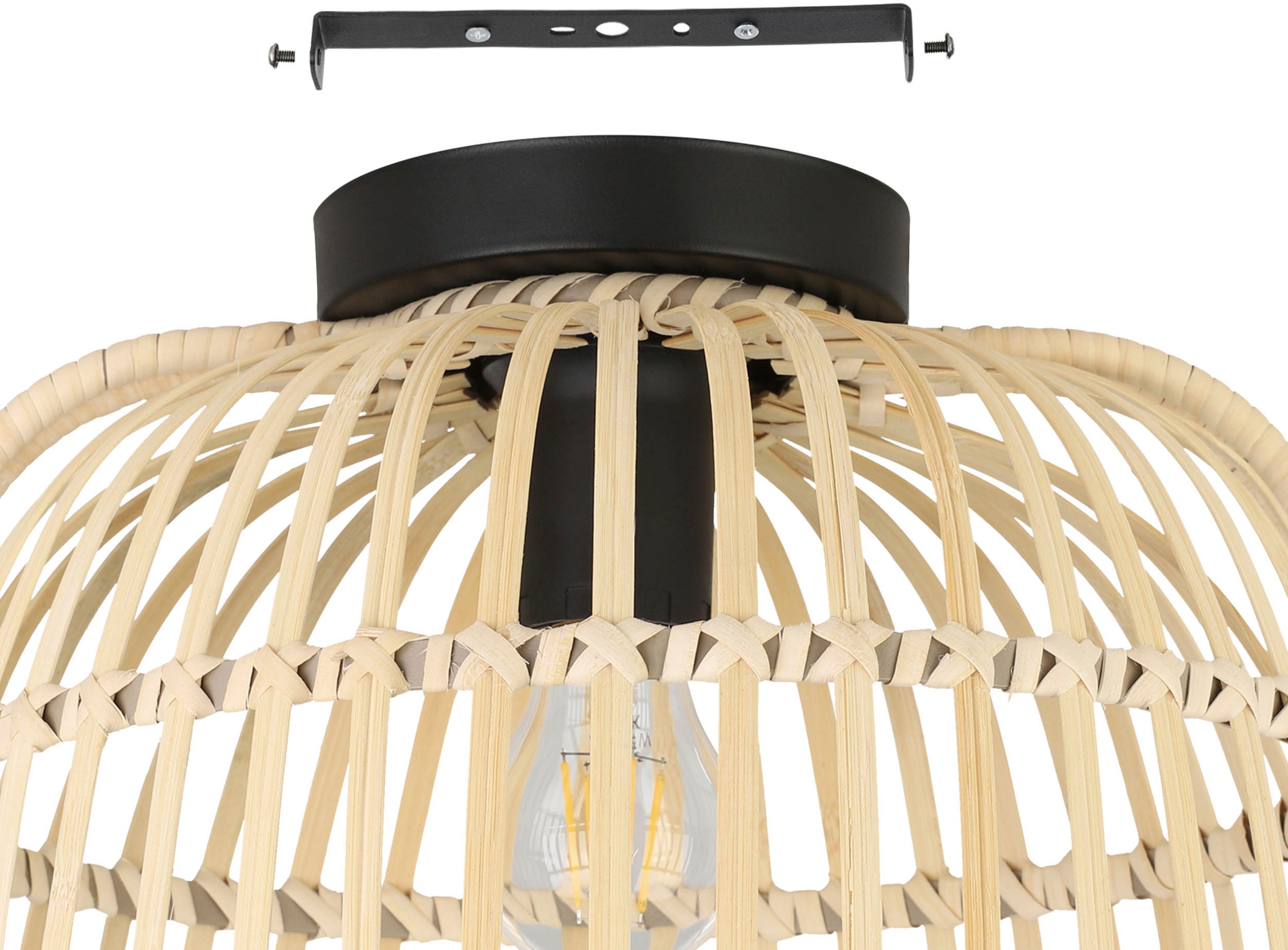 EGLO Deckenleuchte »GLYNEATH«, Leuchtmittel E27 | Leuchtmittel wechselbar-ohne Leuchtmittel, Deckenleuchte im Boho Style, Natur Wohnzimmerlampe, mit E27 Fassung