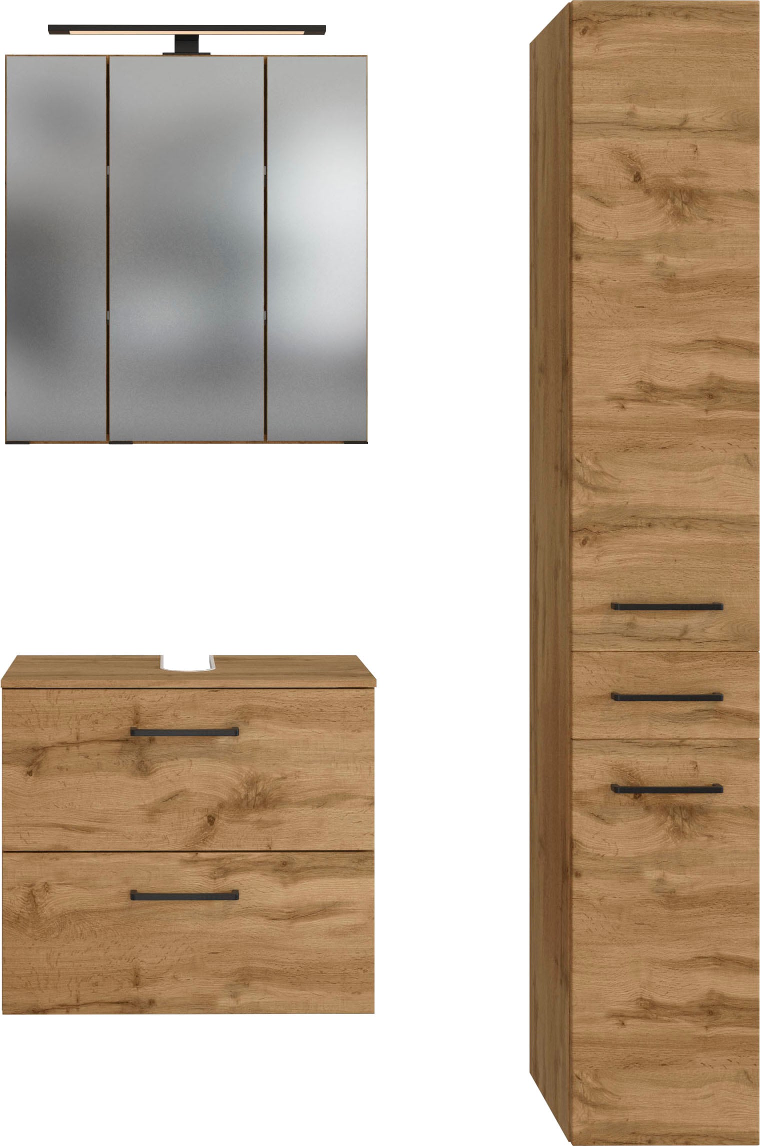 welltime Badmöbel-Set »Chicago«, (3 St., Spiegelschrank, Unterbeckenschrank, Seitenschrank)