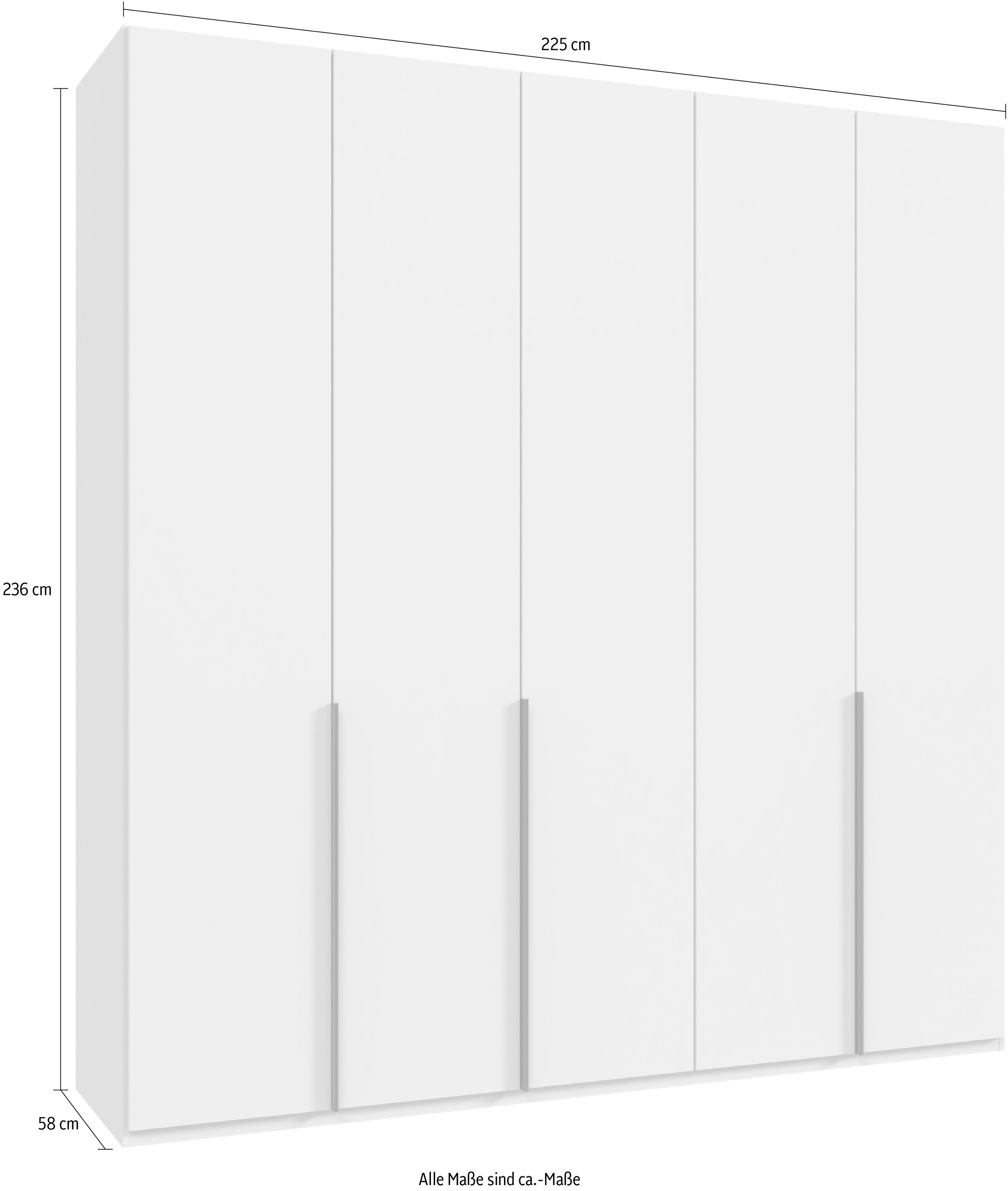 Wimex Kleiderschrank »Mugano, in 5 Breiten und 2 Höhen, Made in Germany«, (in Basic oder Premium Ausstattung mit 2 weiteren Einlegeböden), mit langen Griffstangen aus Metall, wahlweise mit oder ohne Spiegel