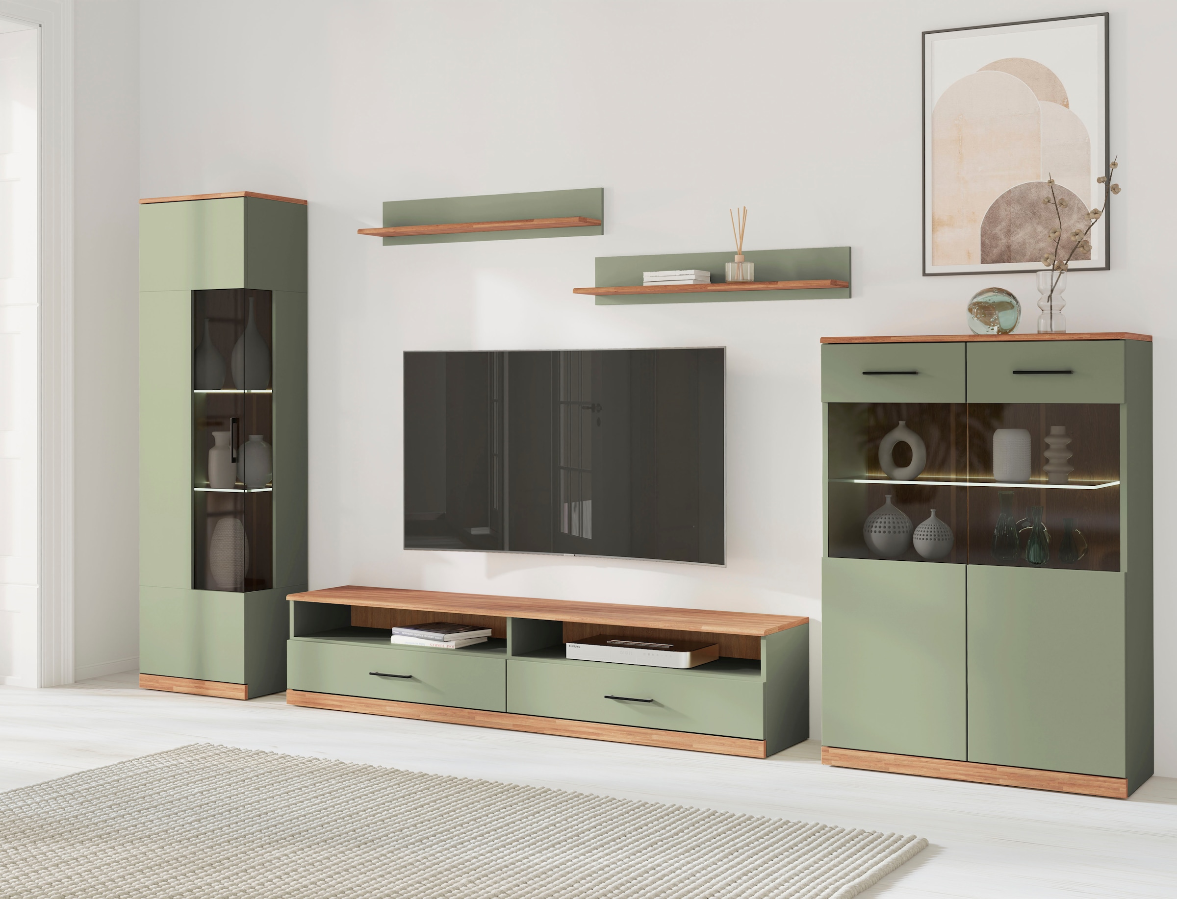 Home affaire Wohnwand »Ribe,Set-5 St.,Oberplatten Eiche massiv,viel Staurau günstig online kaufen