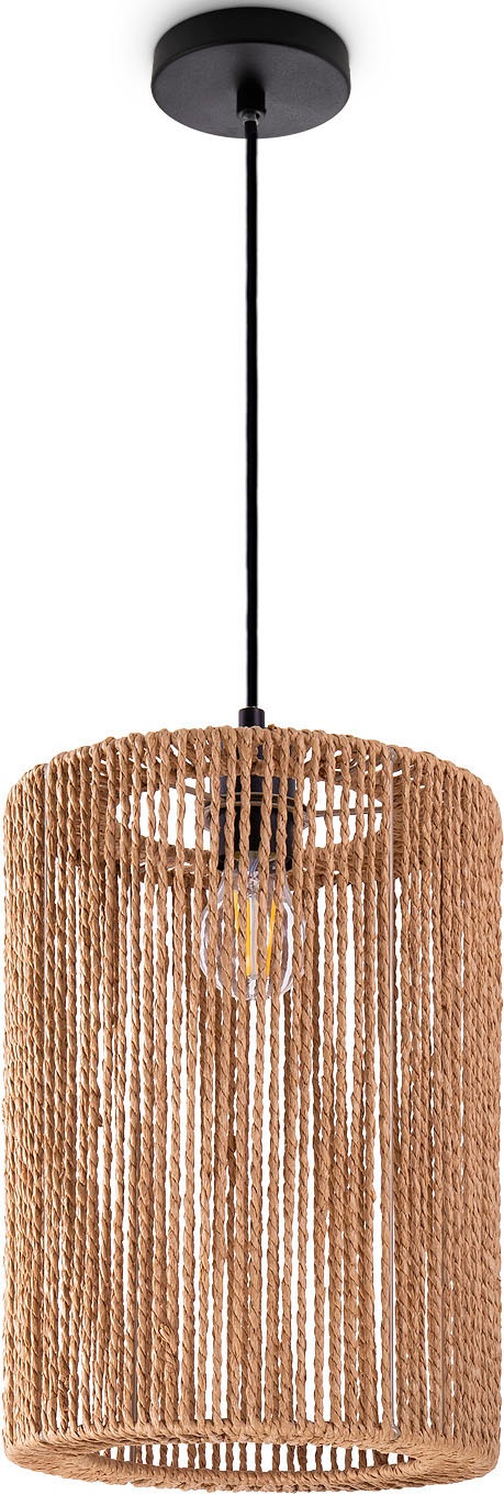 Paco Home Pendelleuchte »Hugo Ricarda«, Leuchtmittel E27 | ohne Leuchtmittel, Wohnzimmer Esszimmer Rattan Optik Boho Lampenschirm Papier Rund