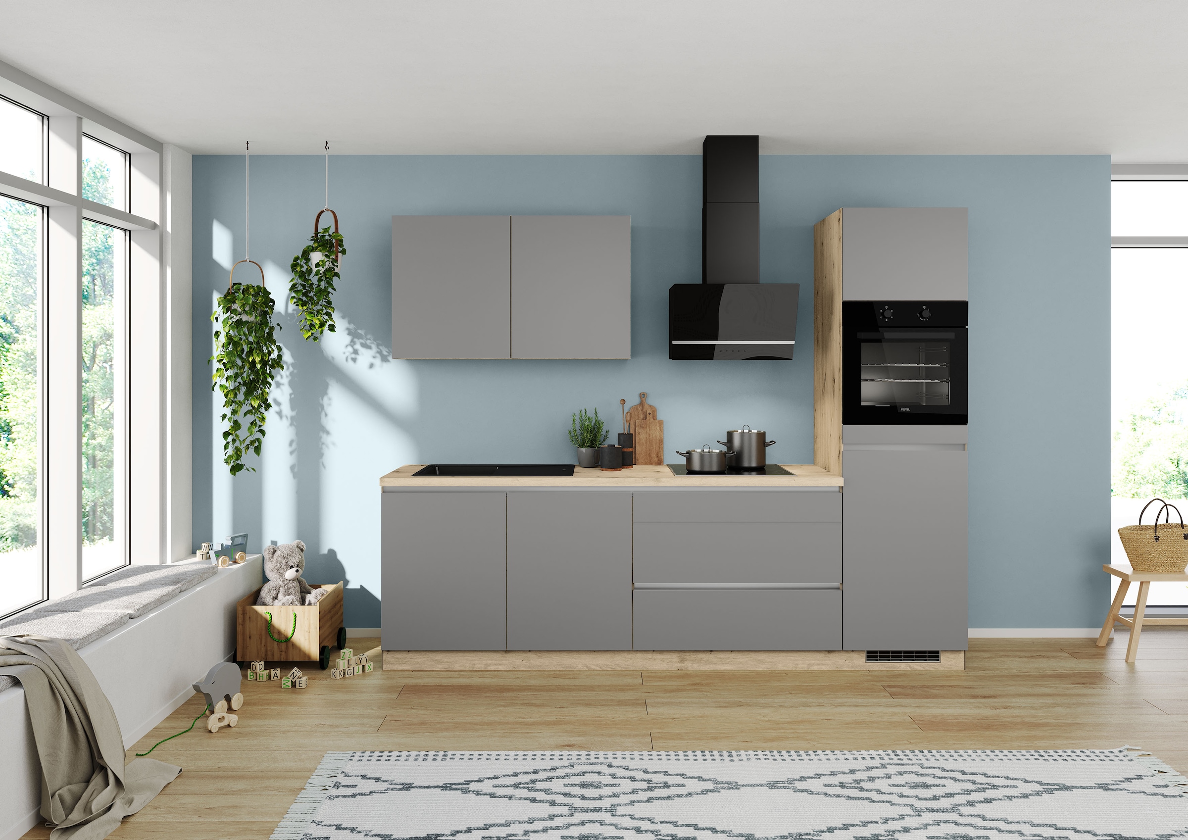 IMPULS KÜCHEN Küchenzeile »"Dublin", Ausrichtung wählbar, Schubkästen mit Soft-Close,«, vormontiert, wahlweise mit E-Geräten, mit Vollauszug, Breite 280 cm